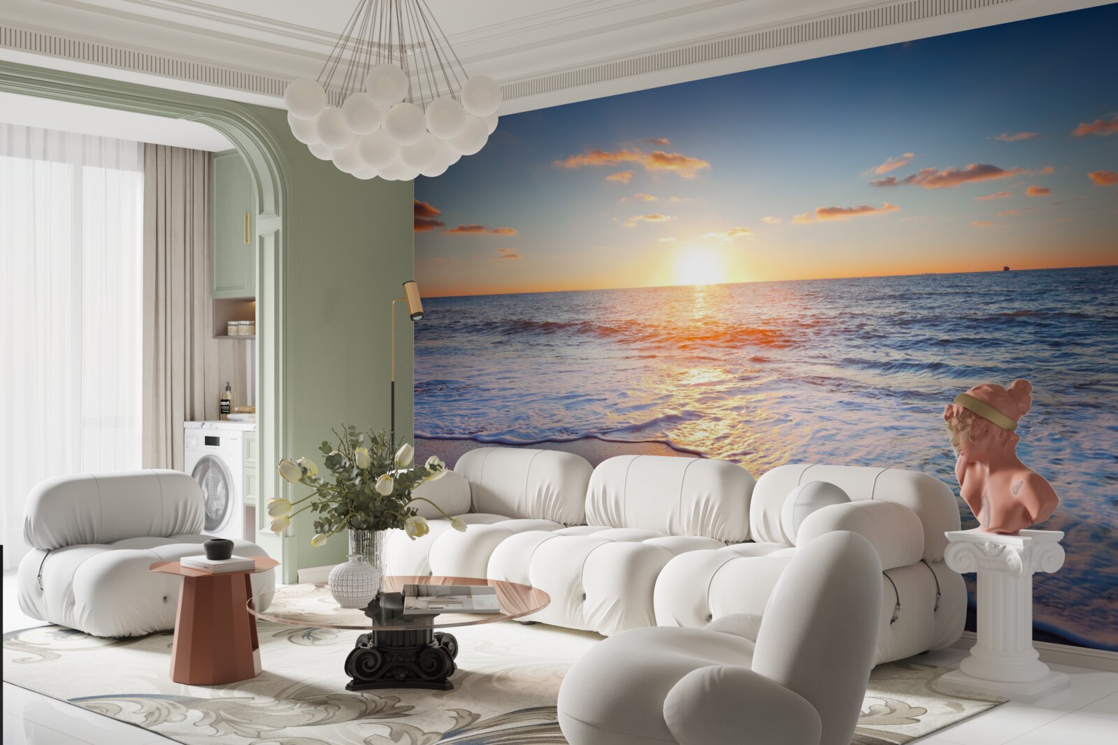 Papier peint coucher de soleil disparaissant dans les vagues