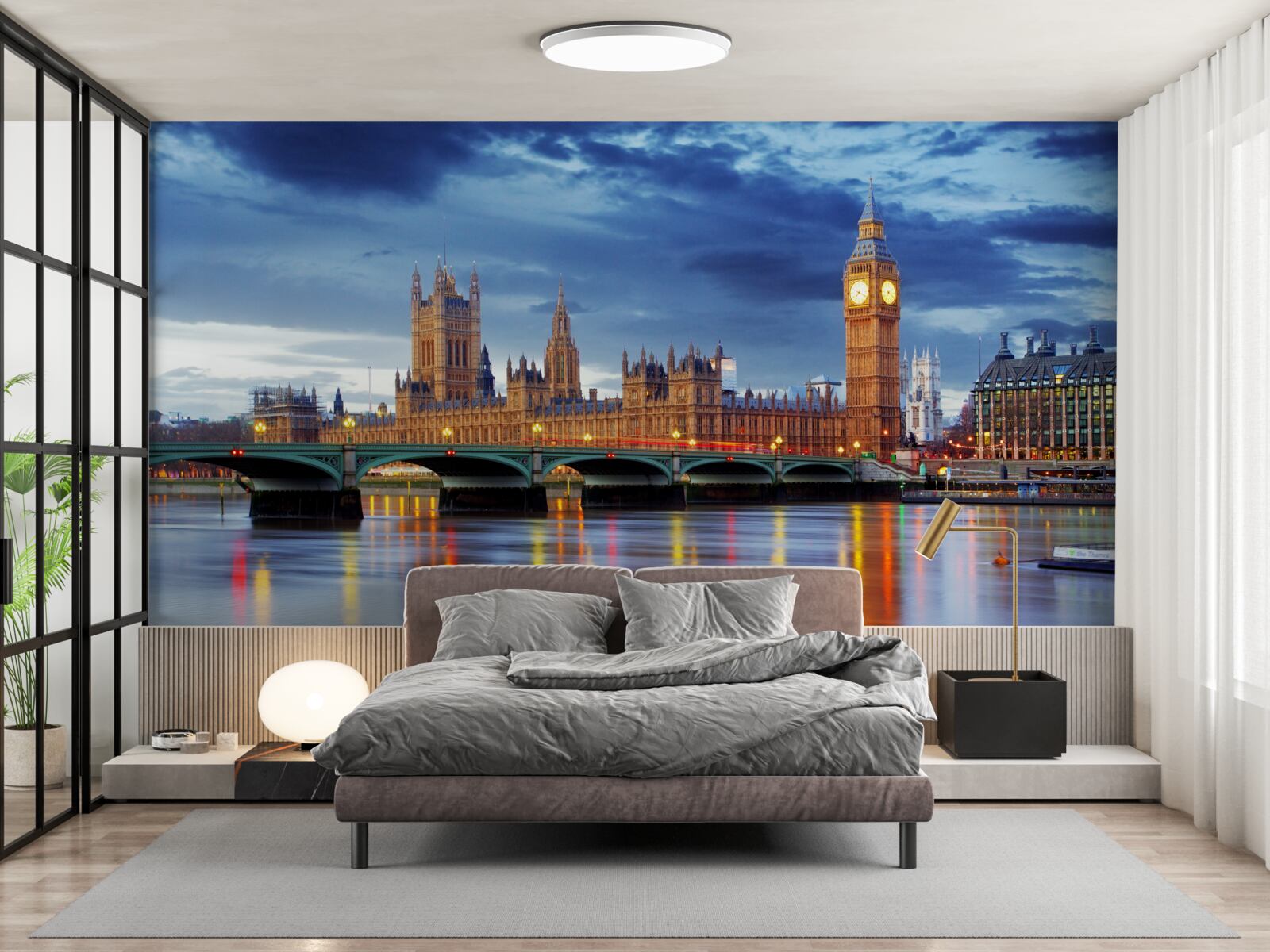 Papier peint reflet du parlement britannique dans l'eau de la rivière