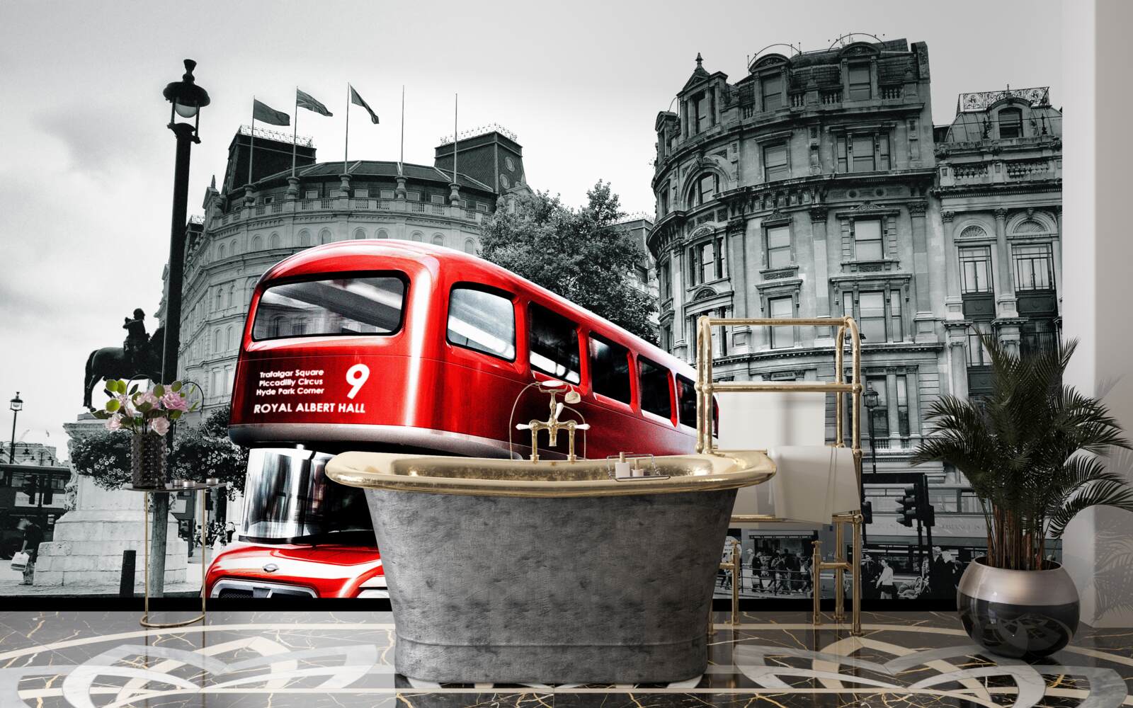 Papier peint un bus de londres dans une rue de la ville