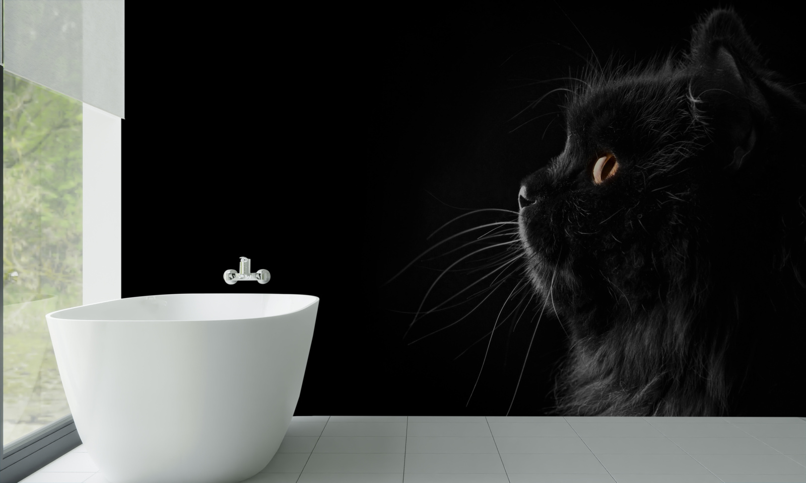 Papier peint chat noir aux yeux d'or
