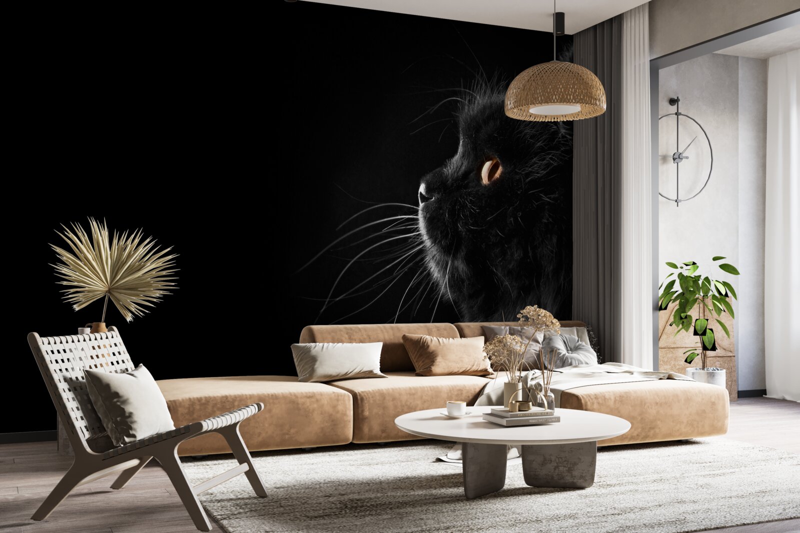 Papier peint chat noir aux yeux d'or