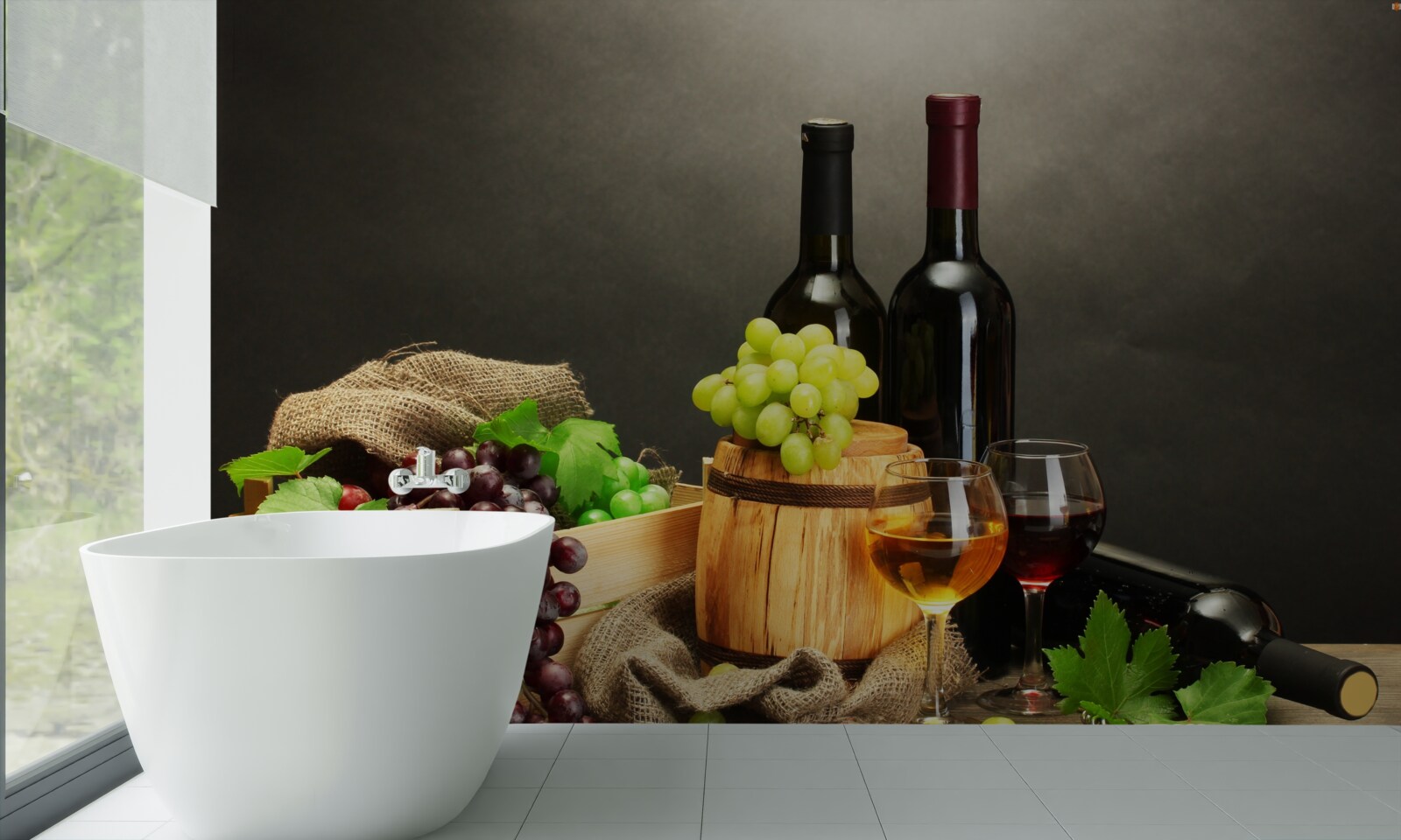Papier peint des grappes de raisin et un verre de vin