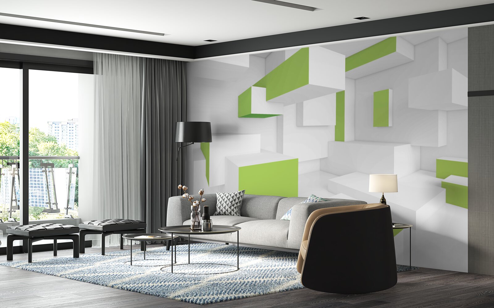Papier peint structures rectangulaires avec bardage vert clair