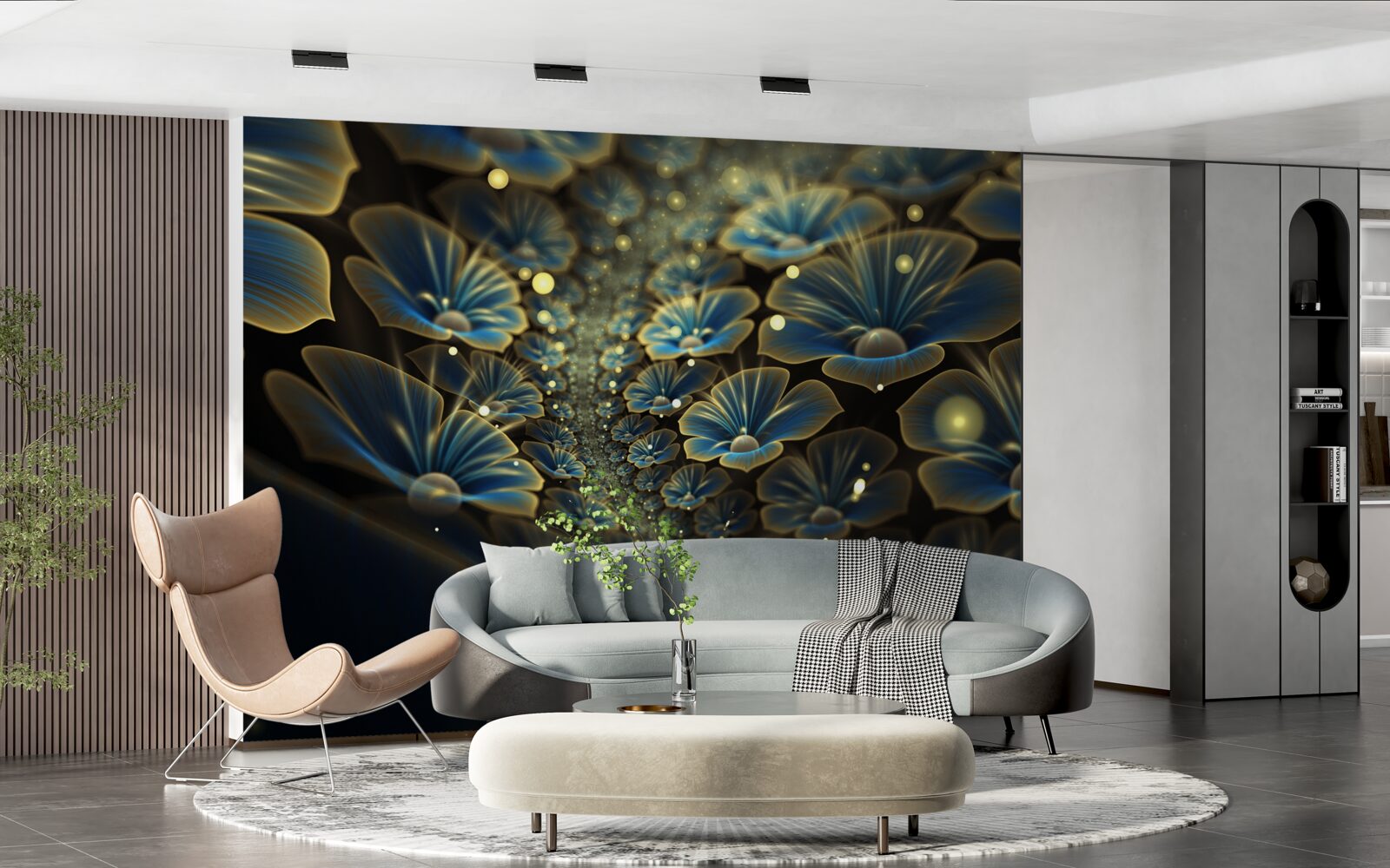Papier peint fleurs inhabituelles en style néon