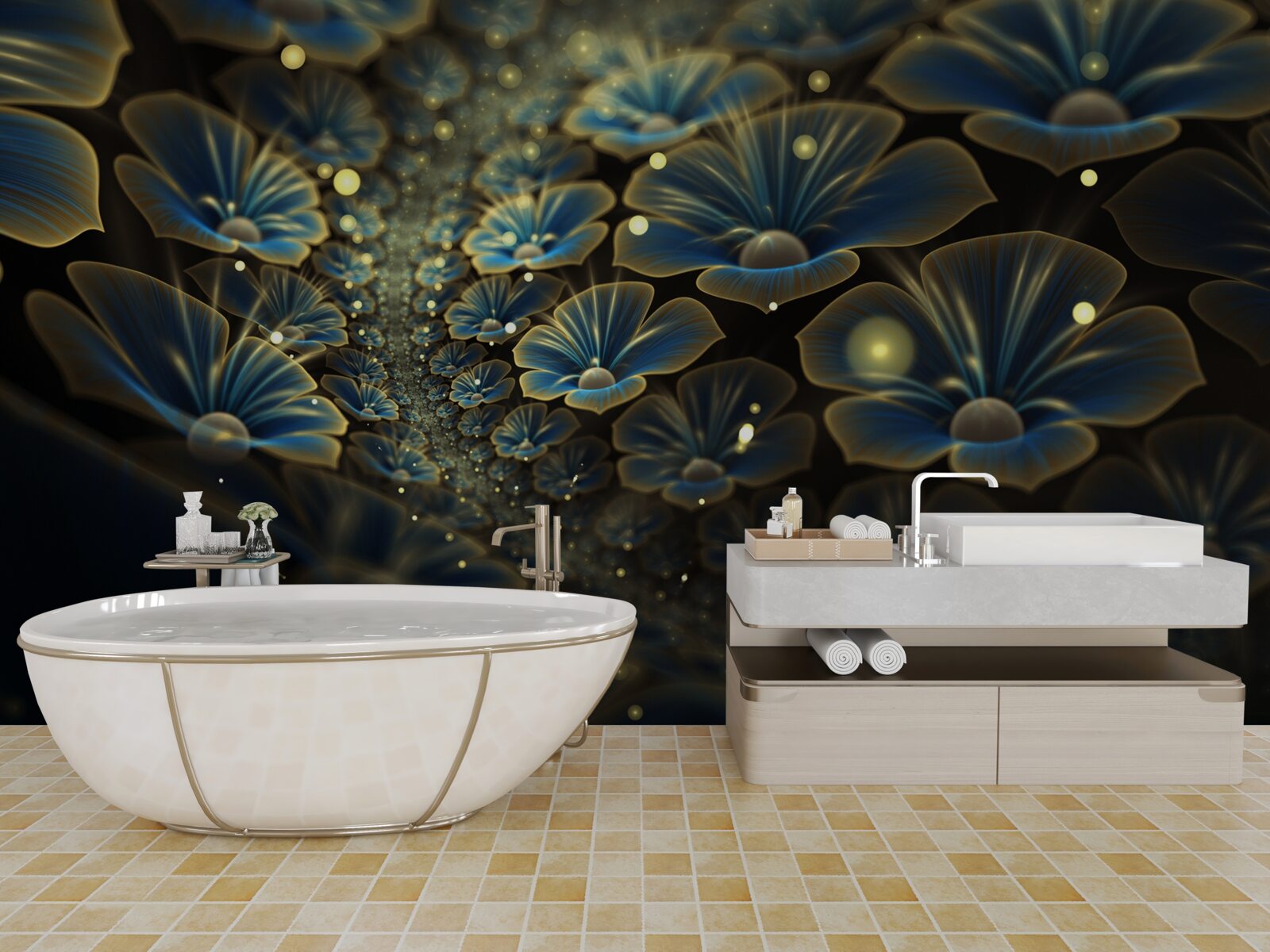 Papier peint fleurs inhabituelles en style néon