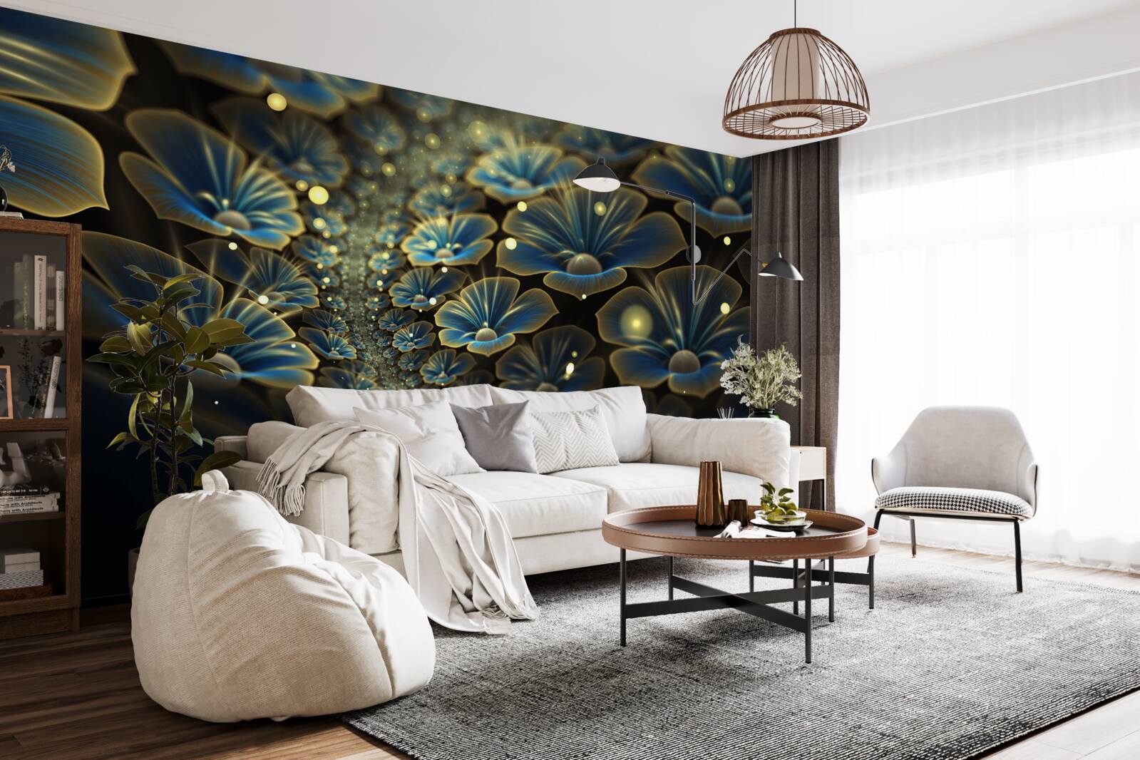 Papier peint fleurs inhabituelles en style néon