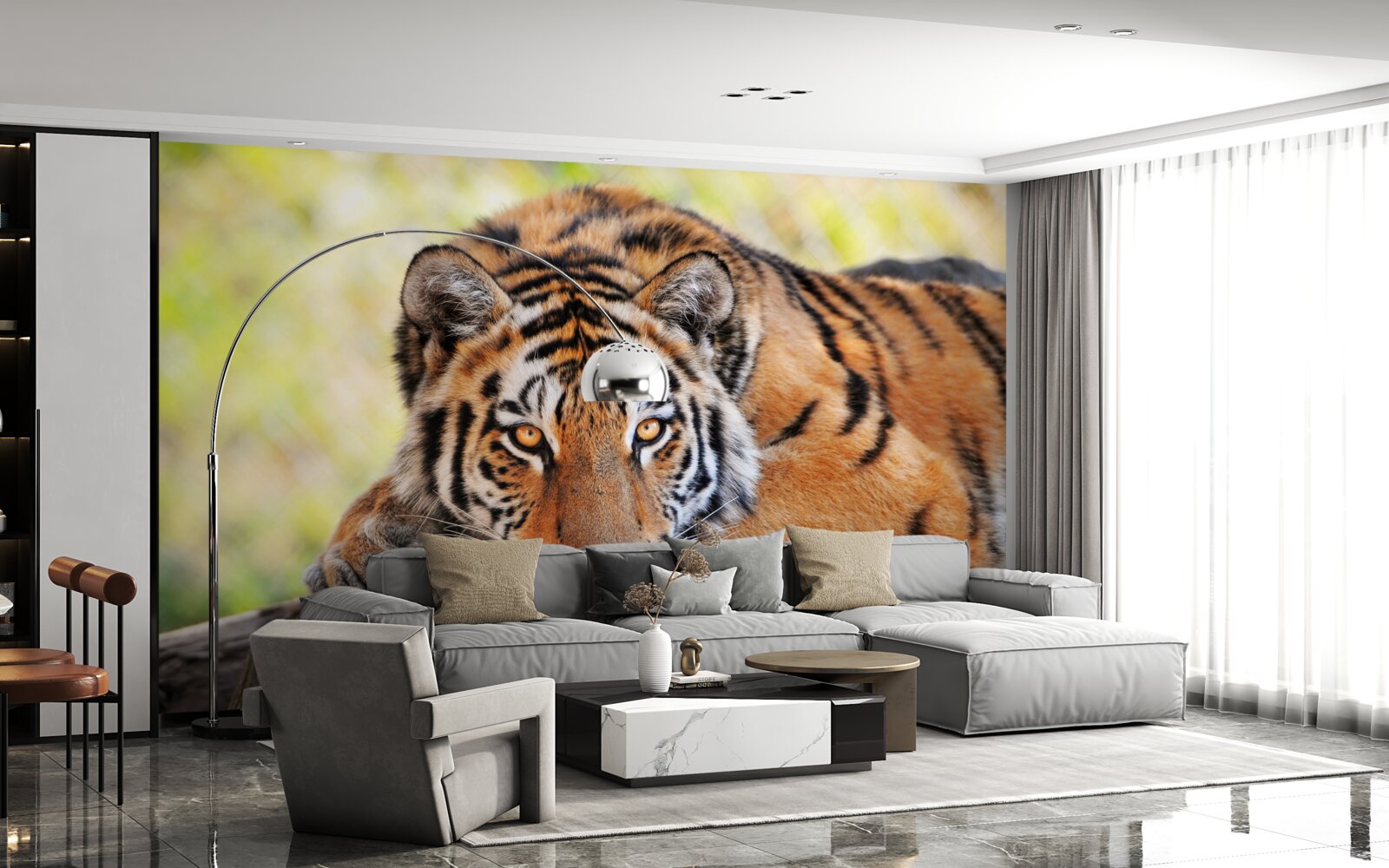 Papier peint tigre prédateur pris en embuscade