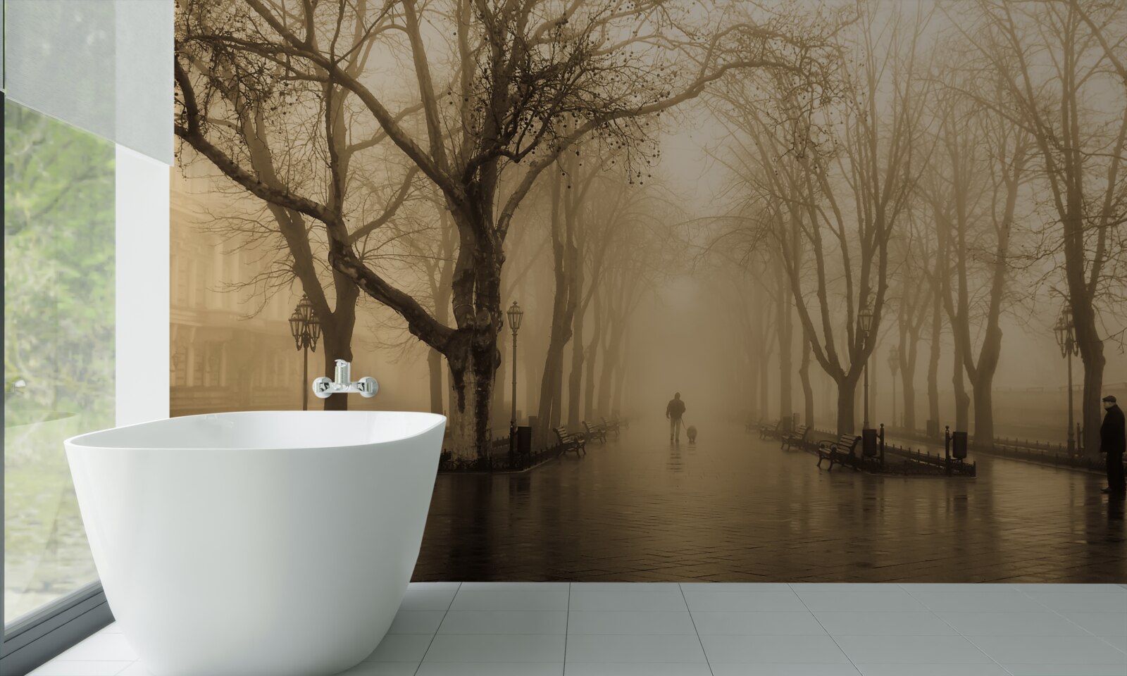 Papier peint l'avenue est envahie par la pluie et le brouillard