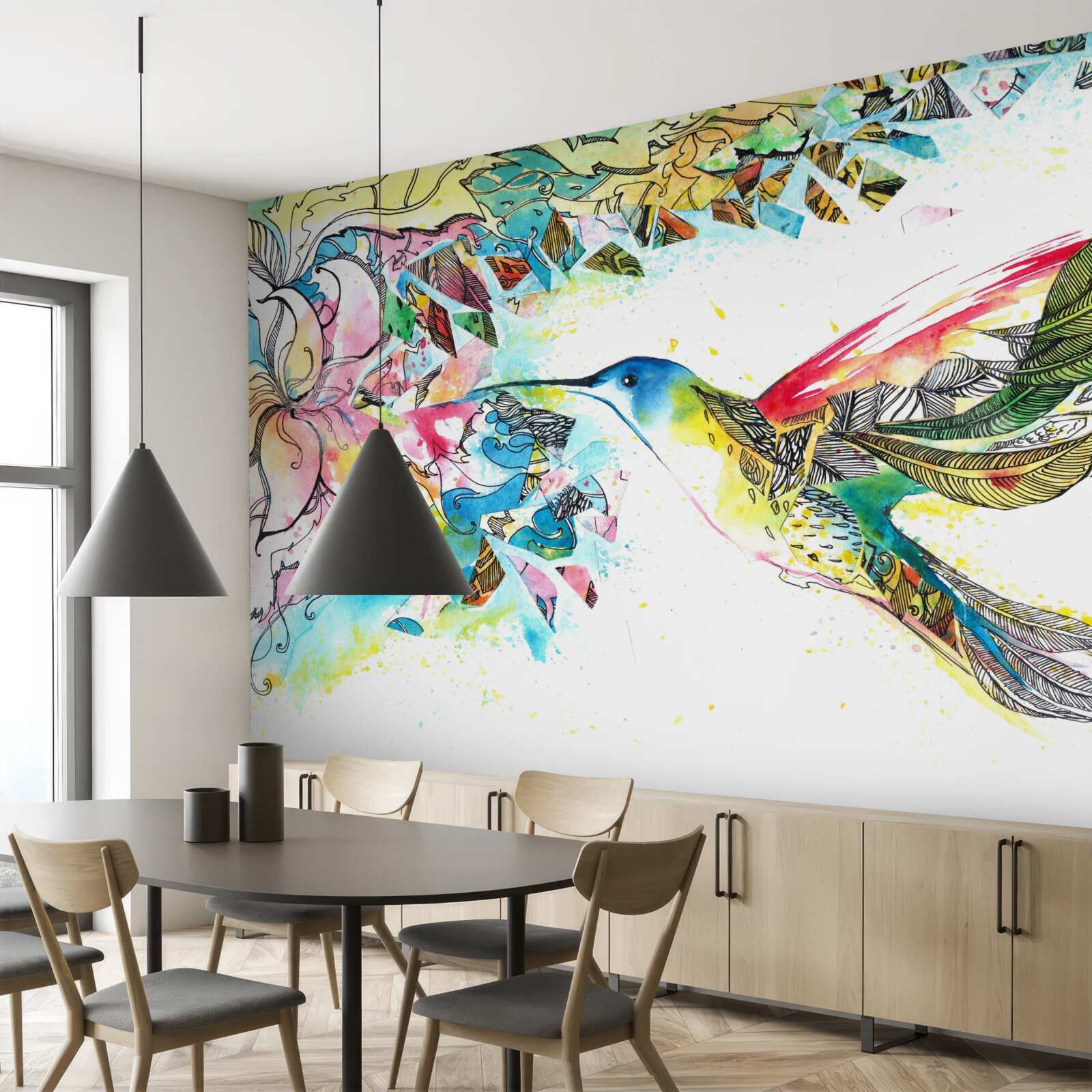 Papier peint après son vol, le colibri absorbe le nectar