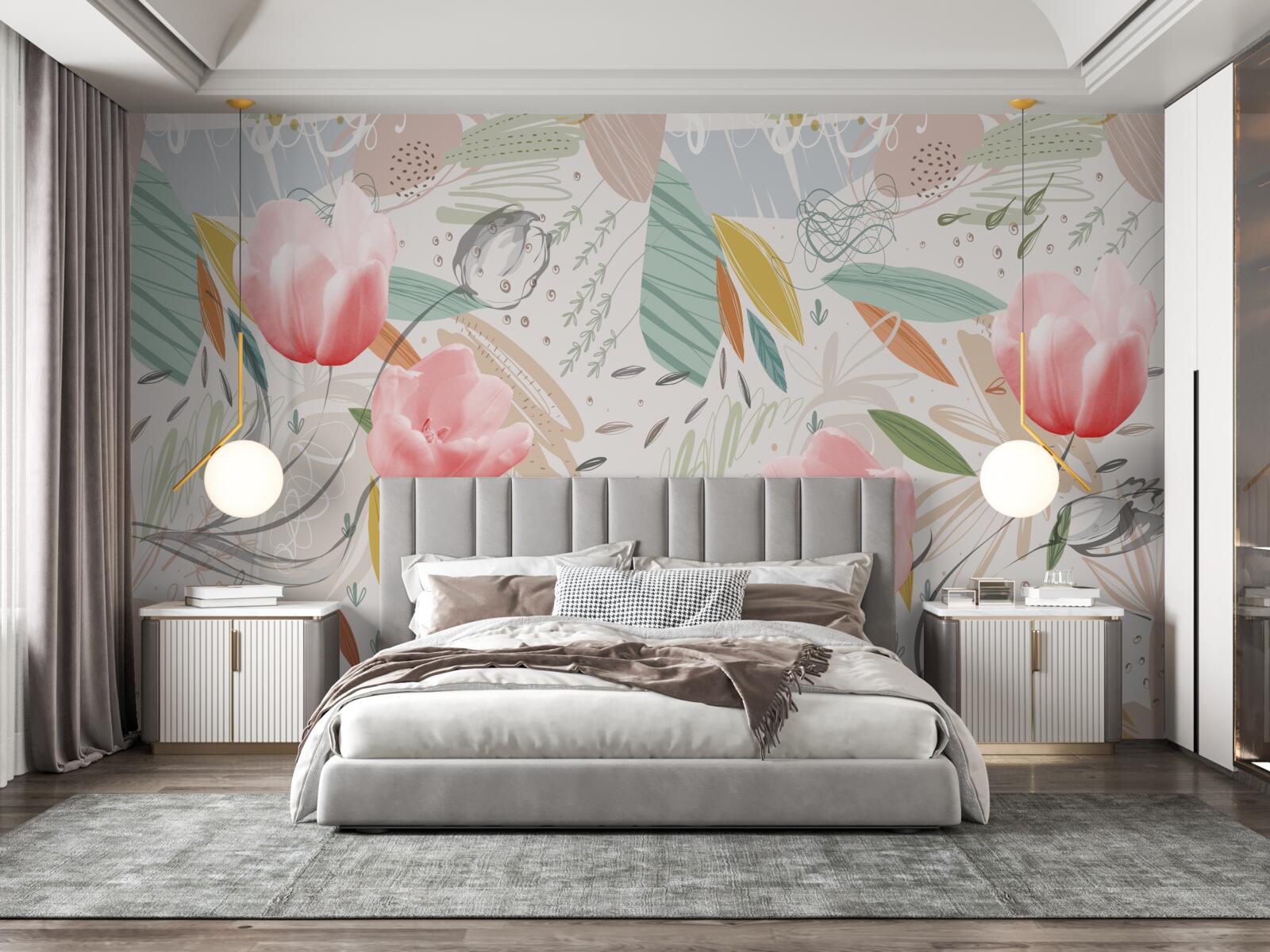 Papier peint fond de style abstrait avec des tulipes roses