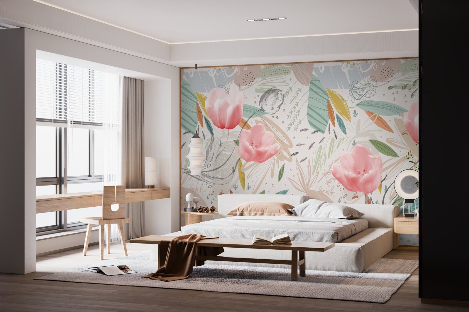 Papier peint fond de style abstrait avec des tulipes roses