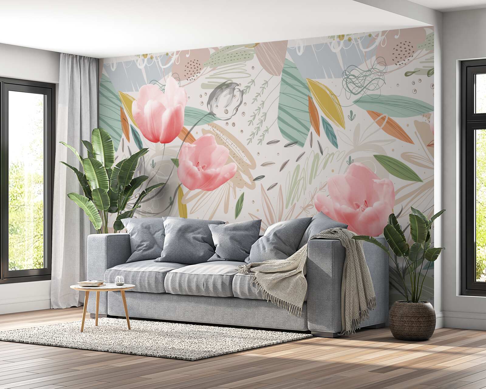 Papier peint fond de style abstrait avec des tulipes roses