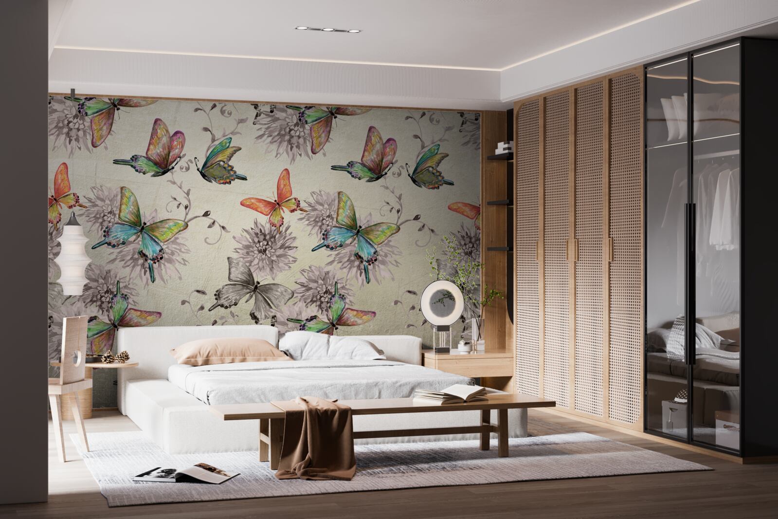 Papier peint il y a beaucoup de papillons, tous de couleurs différentes