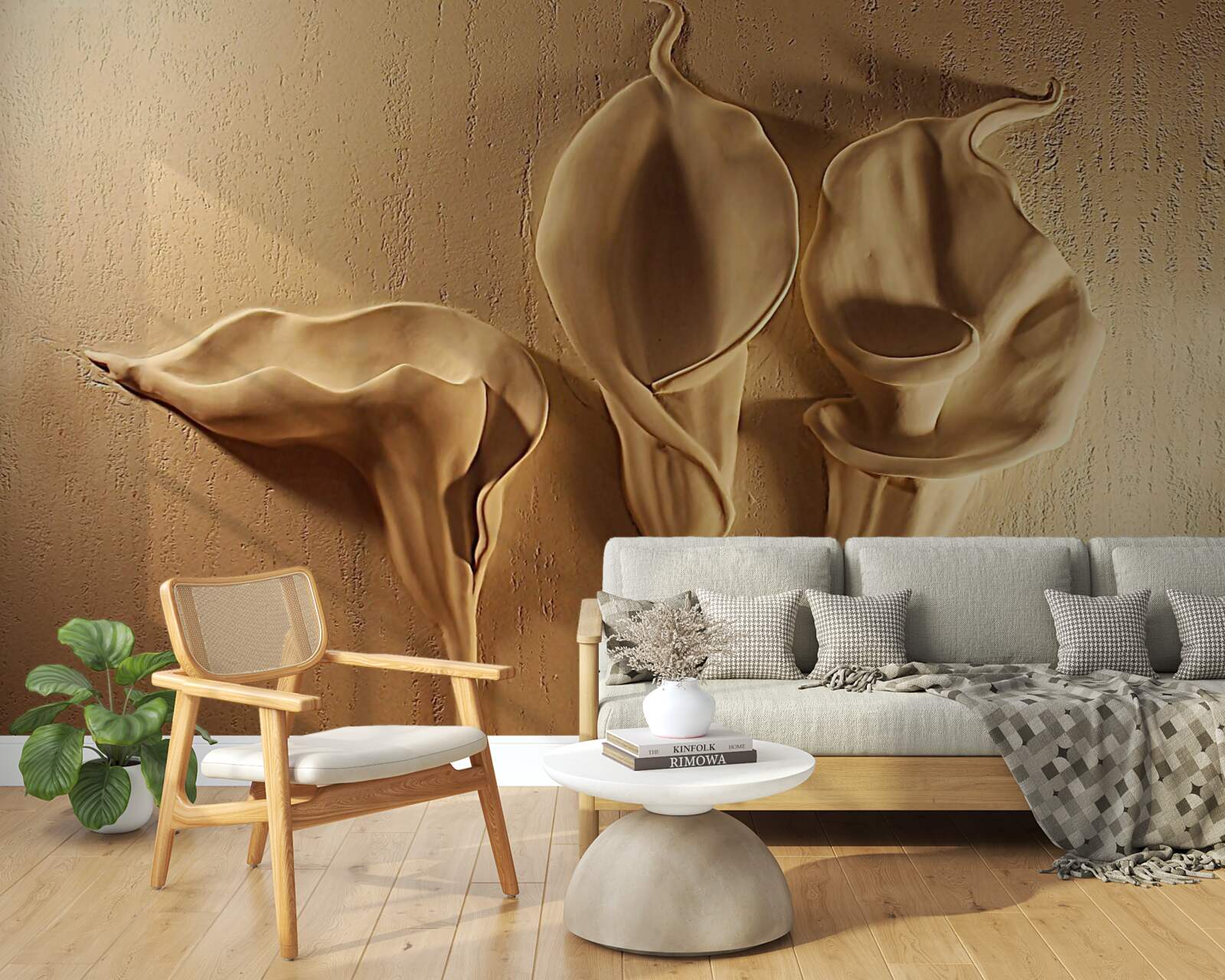 Papier peint calla lilies made in sand on the wall