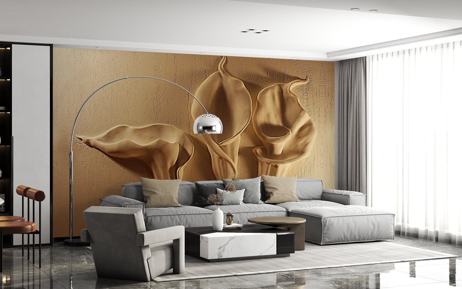 Papier peint calla lilies made in sand on the wall