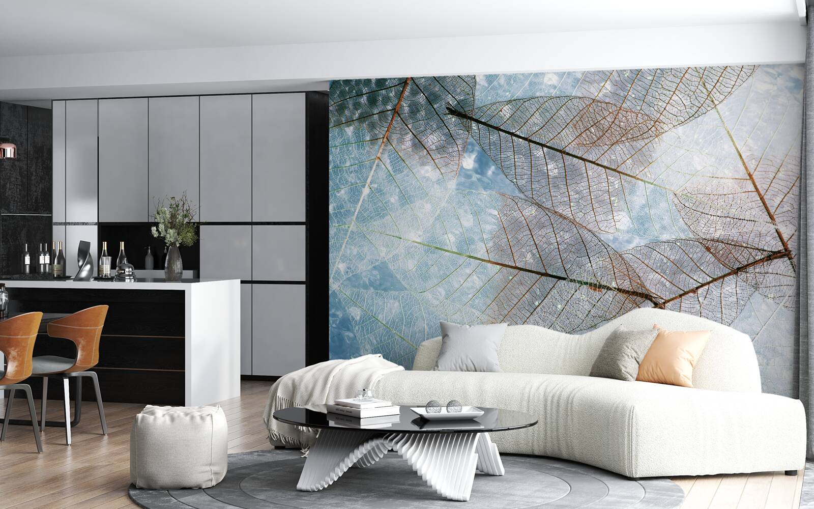 Papier peint feuilles transparentes contre le ciel