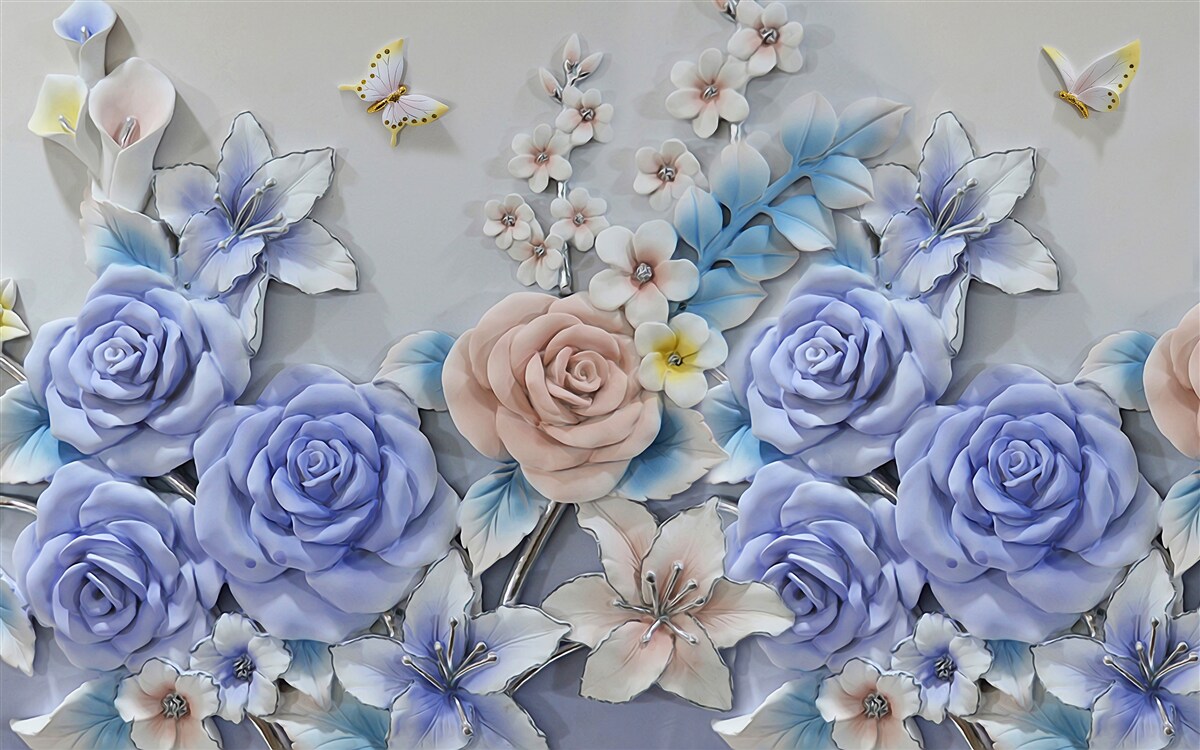 Papier peint les lys et les roses deviennent la piste de vol des papillons