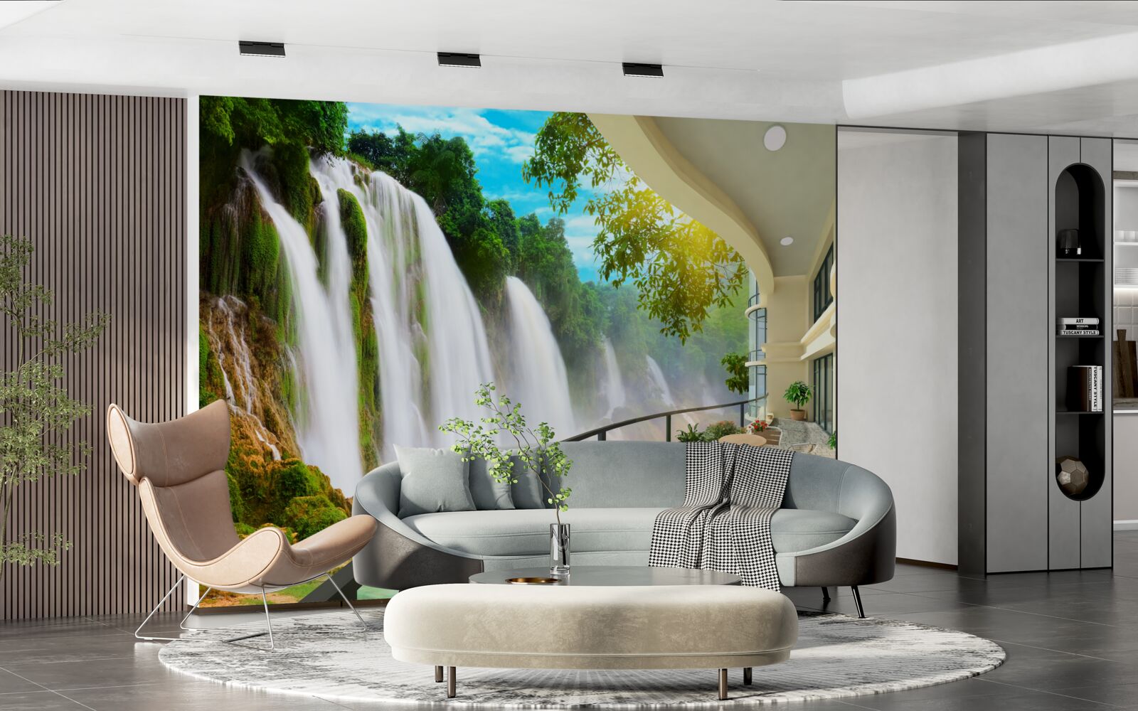 Papier peint magnifique terrasse avec vue panoramique sur la cascade