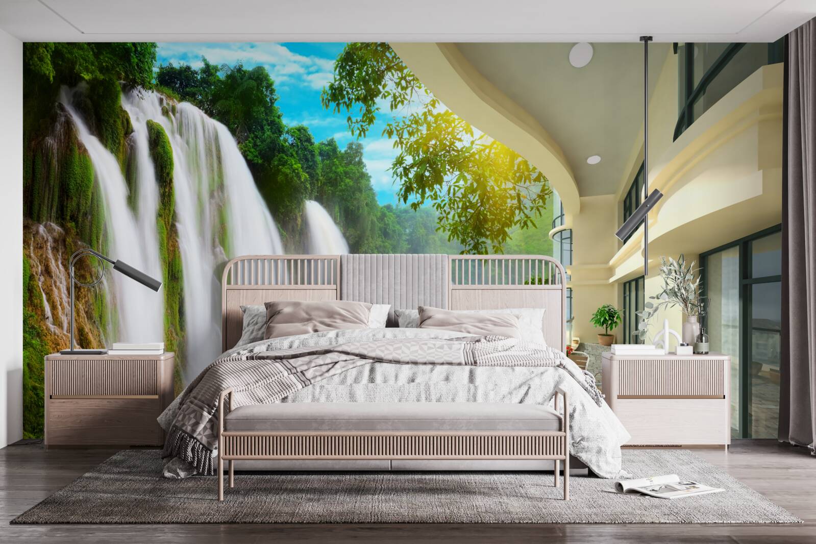 Papier peint magnifique terrasse avec vue panoramique sur la cascade