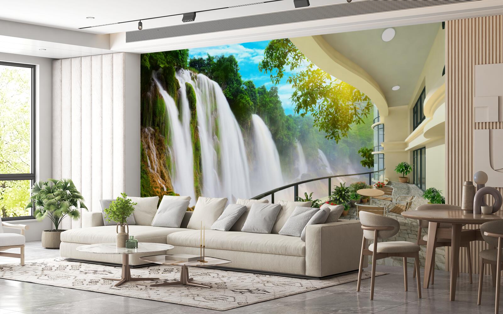 Papier peint magnifique terrasse avec vue panoramique sur la cascade