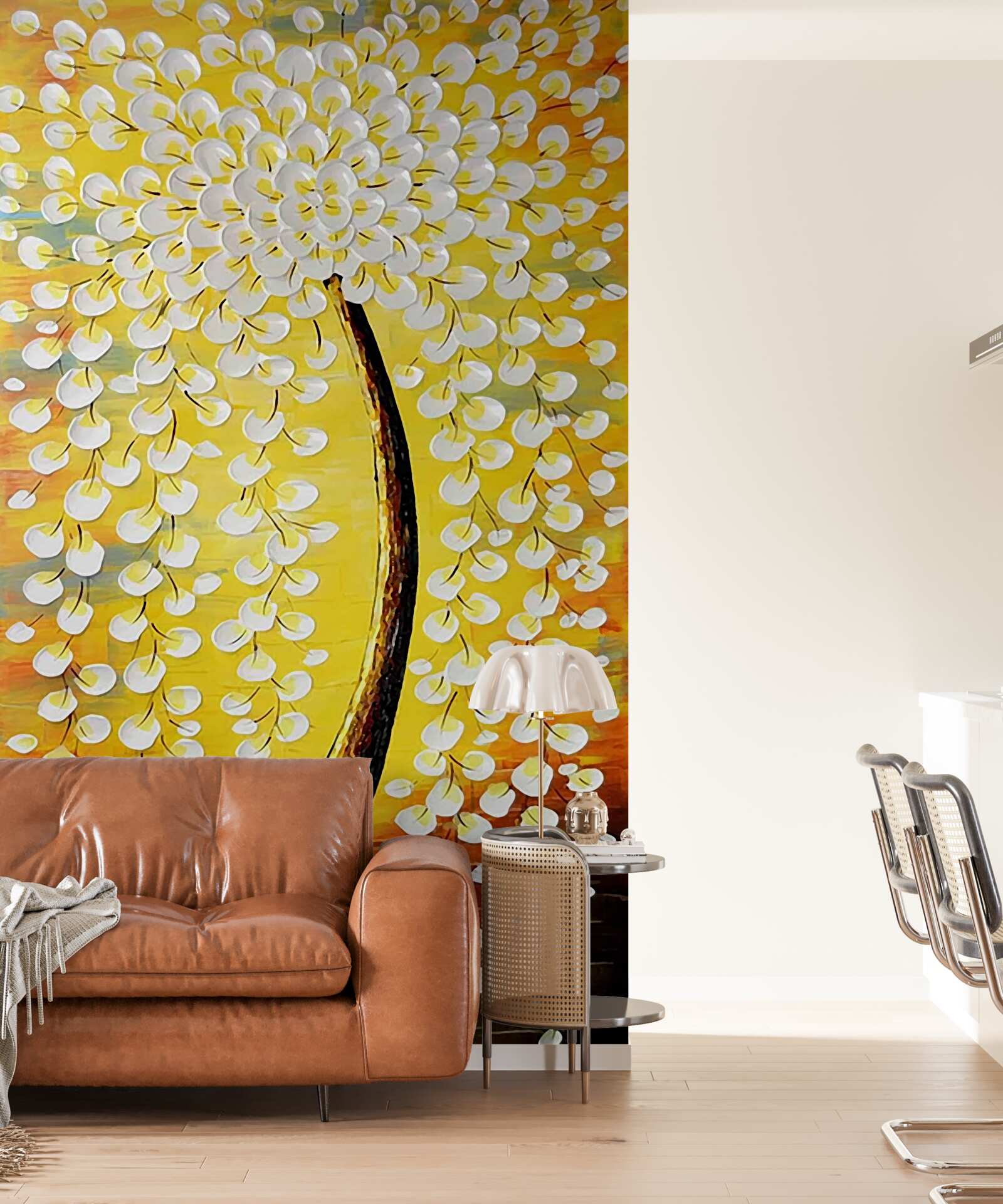 Papier peint peinture à l'huile représentant un arbre en fleurs