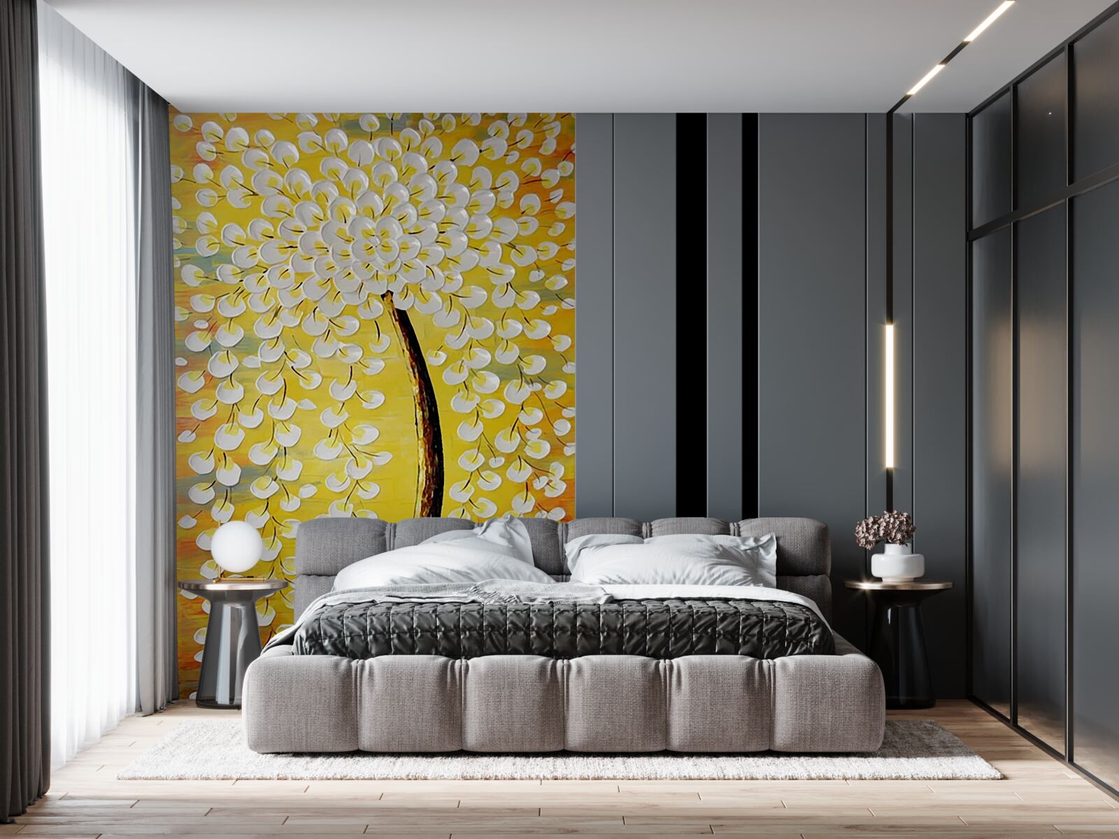 Papier peint peinture à l'huile représentant un arbre en fleurs