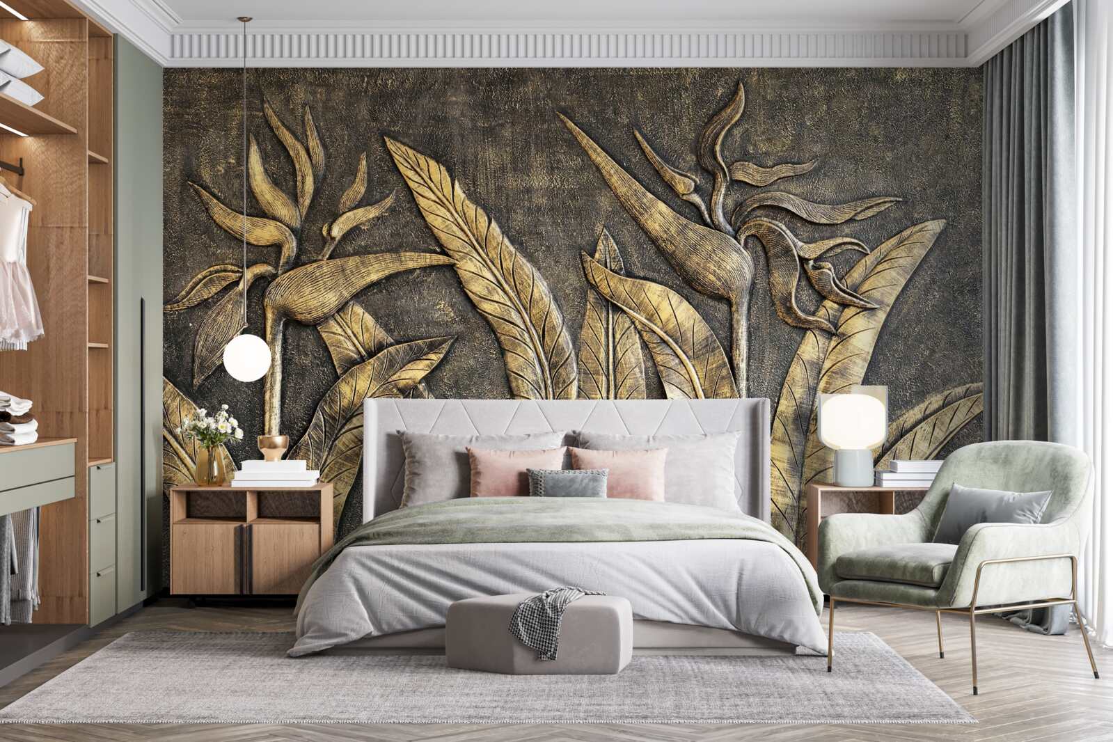 Papier peint Textures de la flore tropicale dans les tons bruns