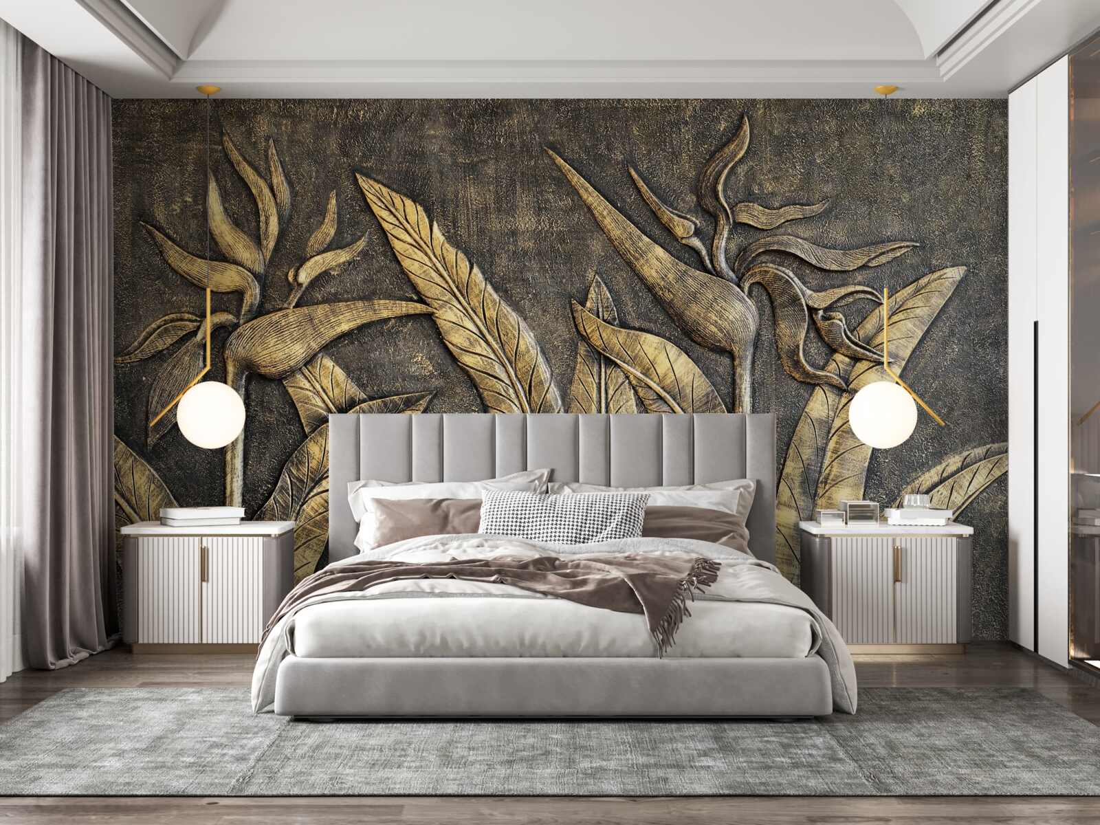 Papier peint Textures de la flore tropicale dans les tons bruns