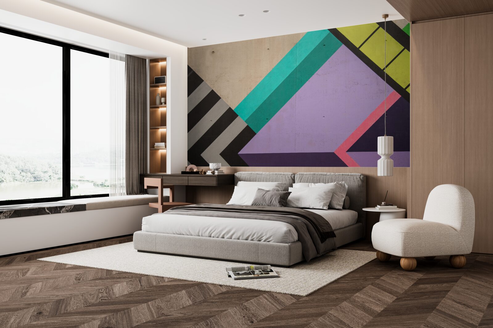 Papier peint des rectangles de couleur sont affichés dans le miroir