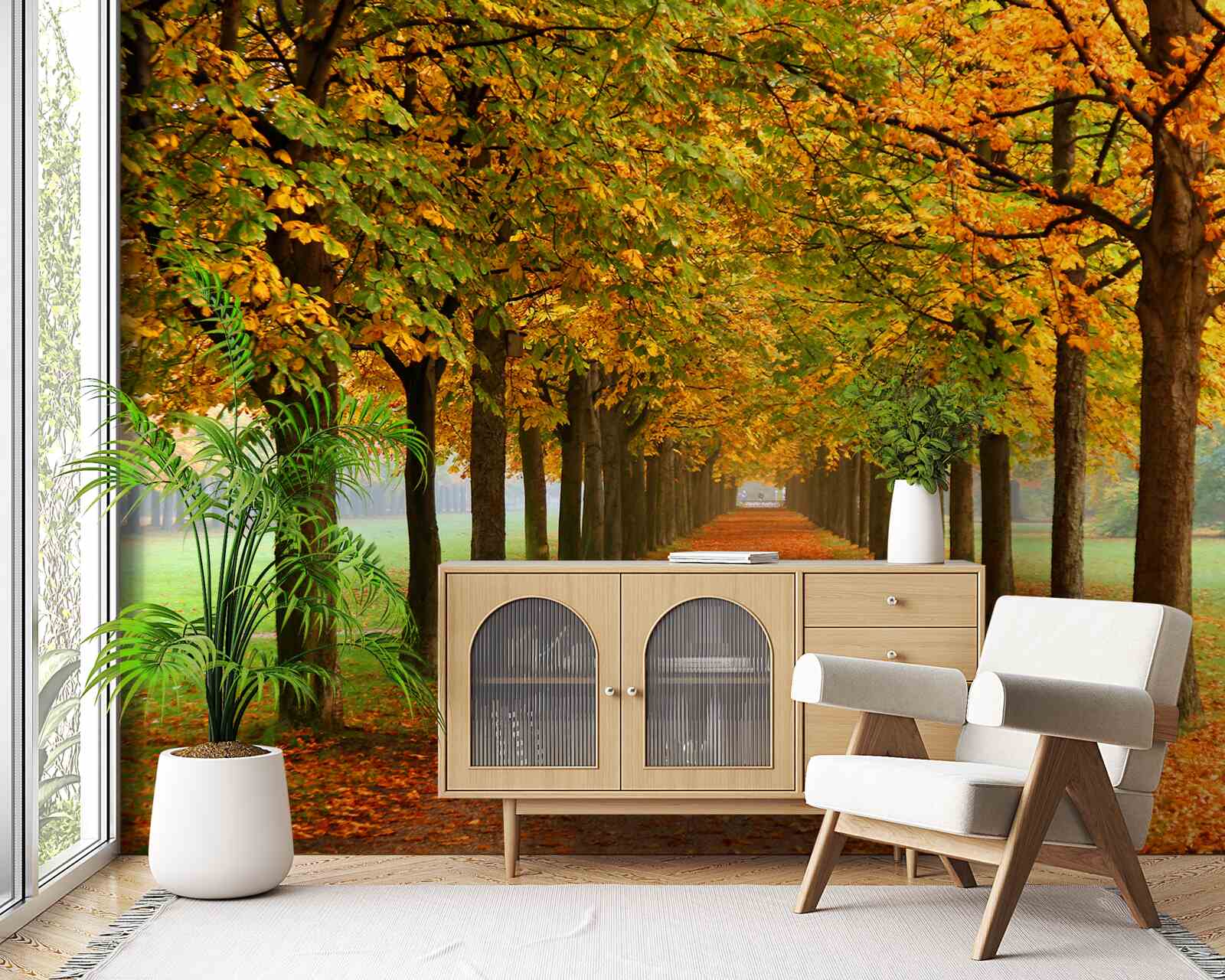Papier peint chemin d'automne sans fin