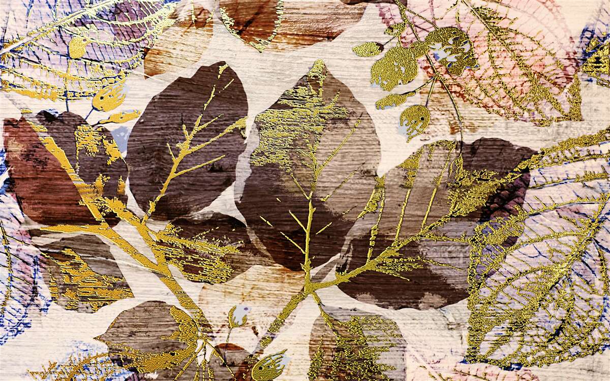 Papier peint feuilles d'automne avec une teinte dorée