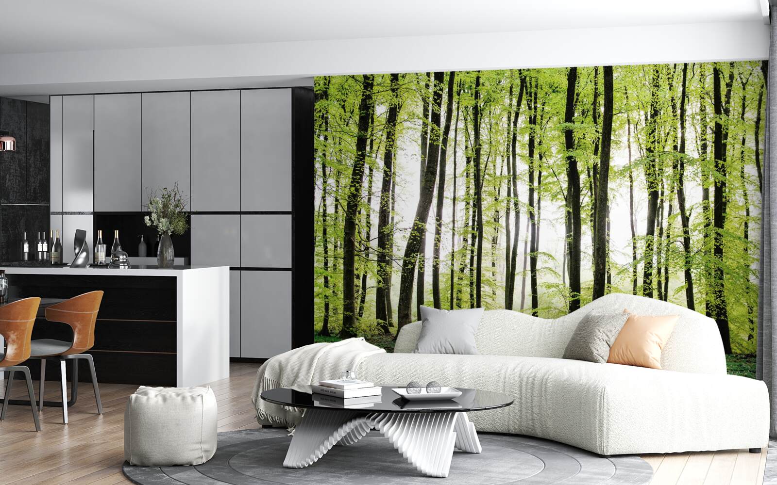 Papier peint les arbres du matin s'élèvent comme des colonnes élancées