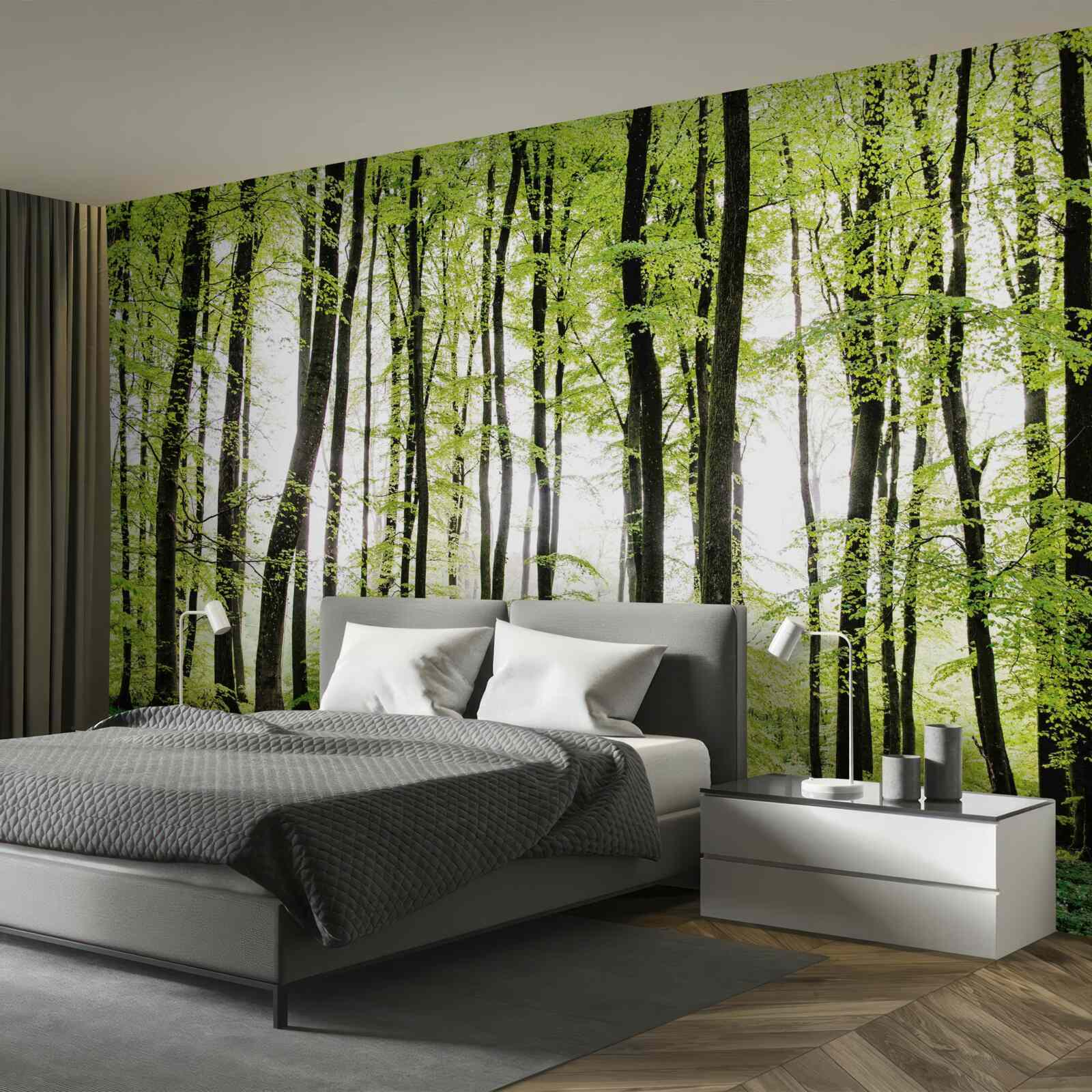 Papier peint les arbres du matin s'élèvent comme des colonnes élancées