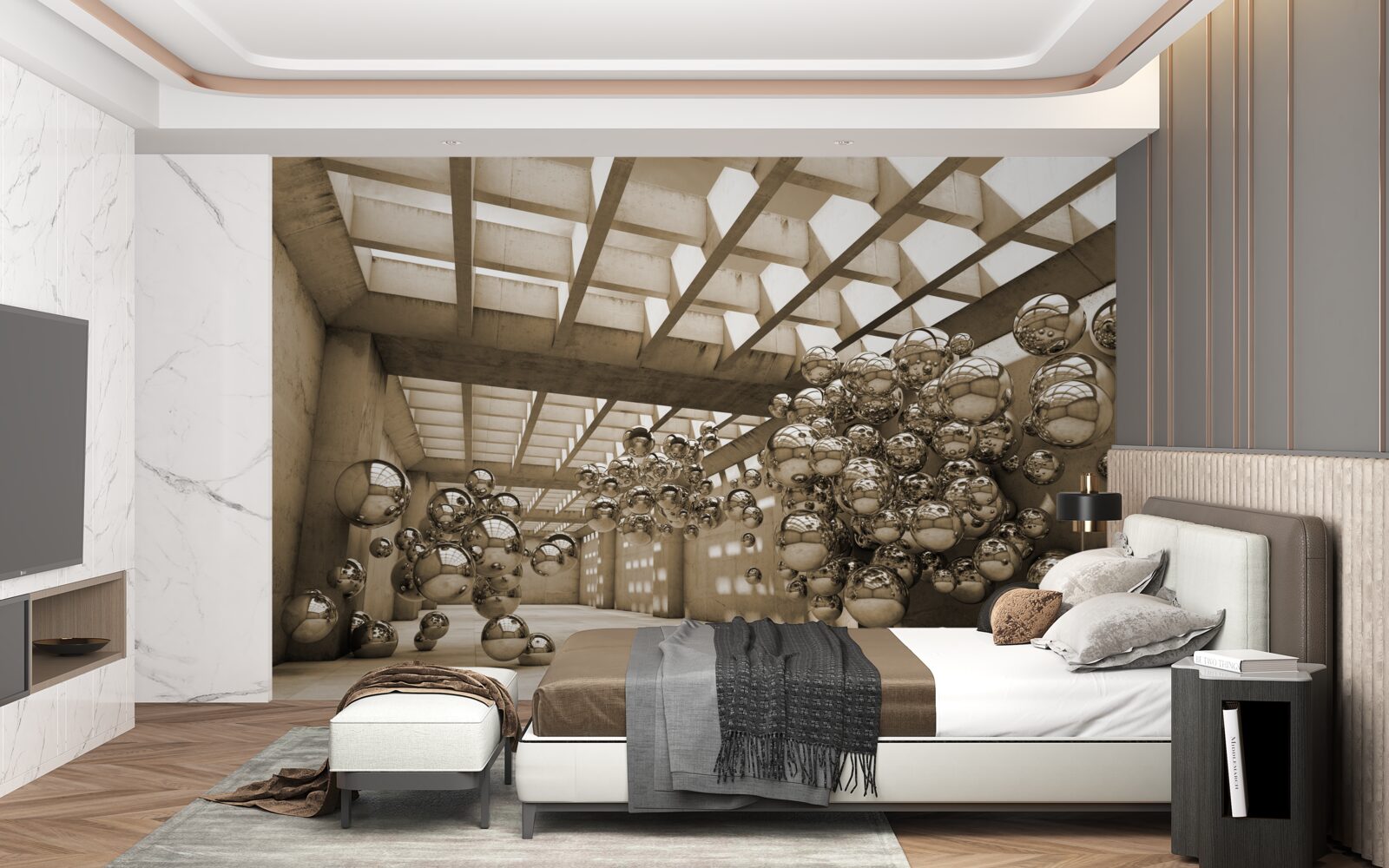Papier peint chambre avec boules brunes