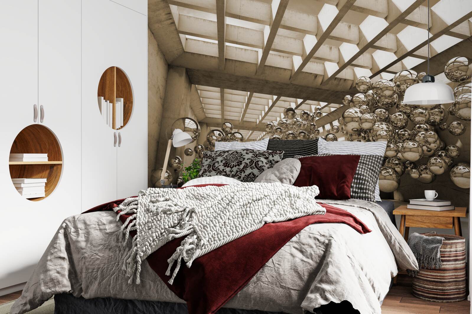 Papier peint chambre avec boules brunes