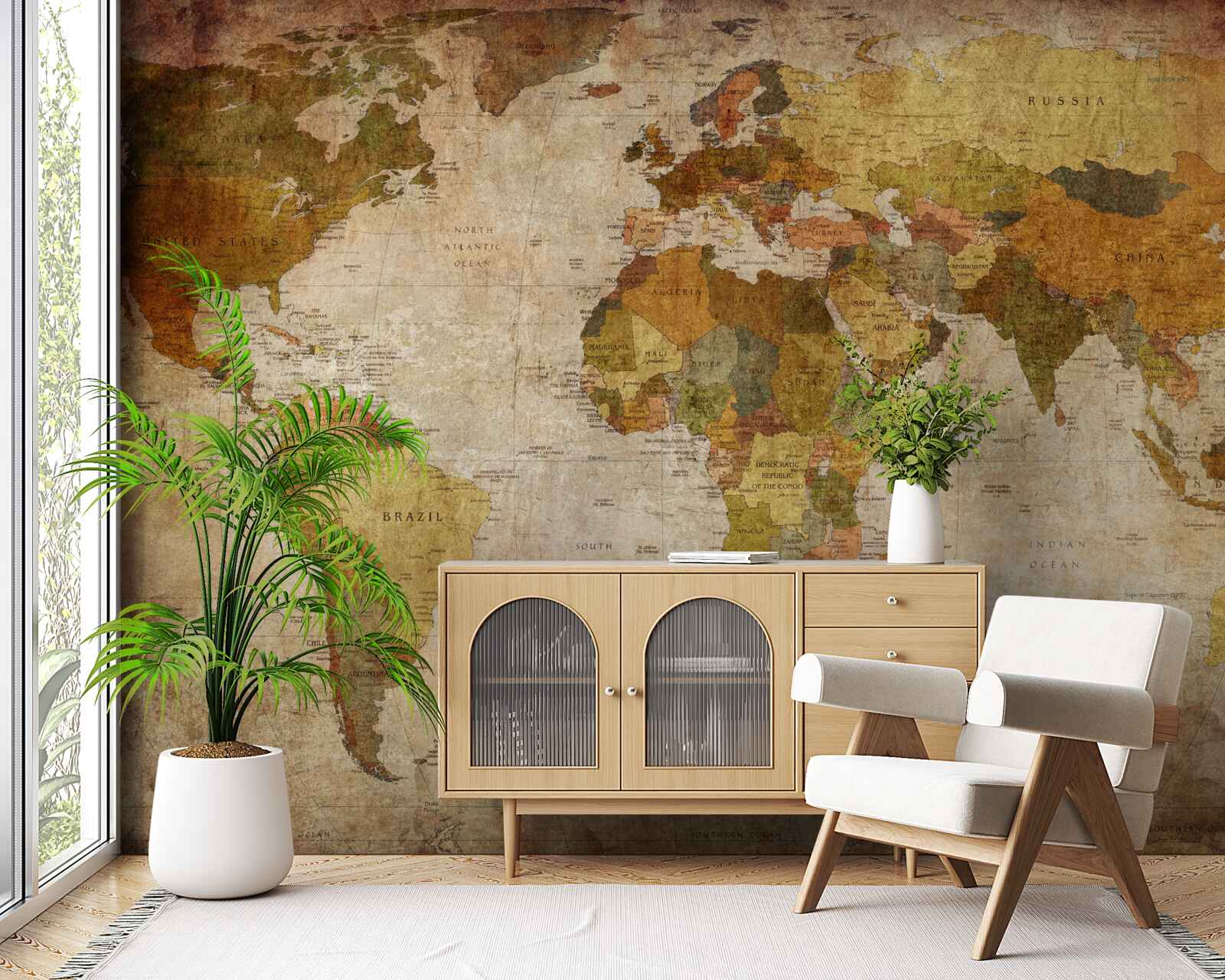 Papier peint carte du monde en nuances de brun