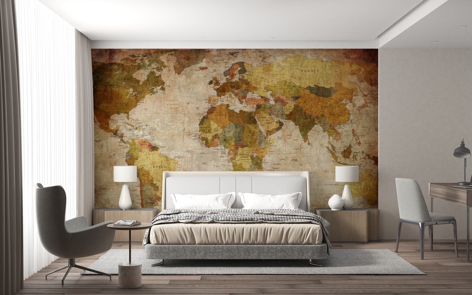 Papier peint carte du monde en nuances de brun