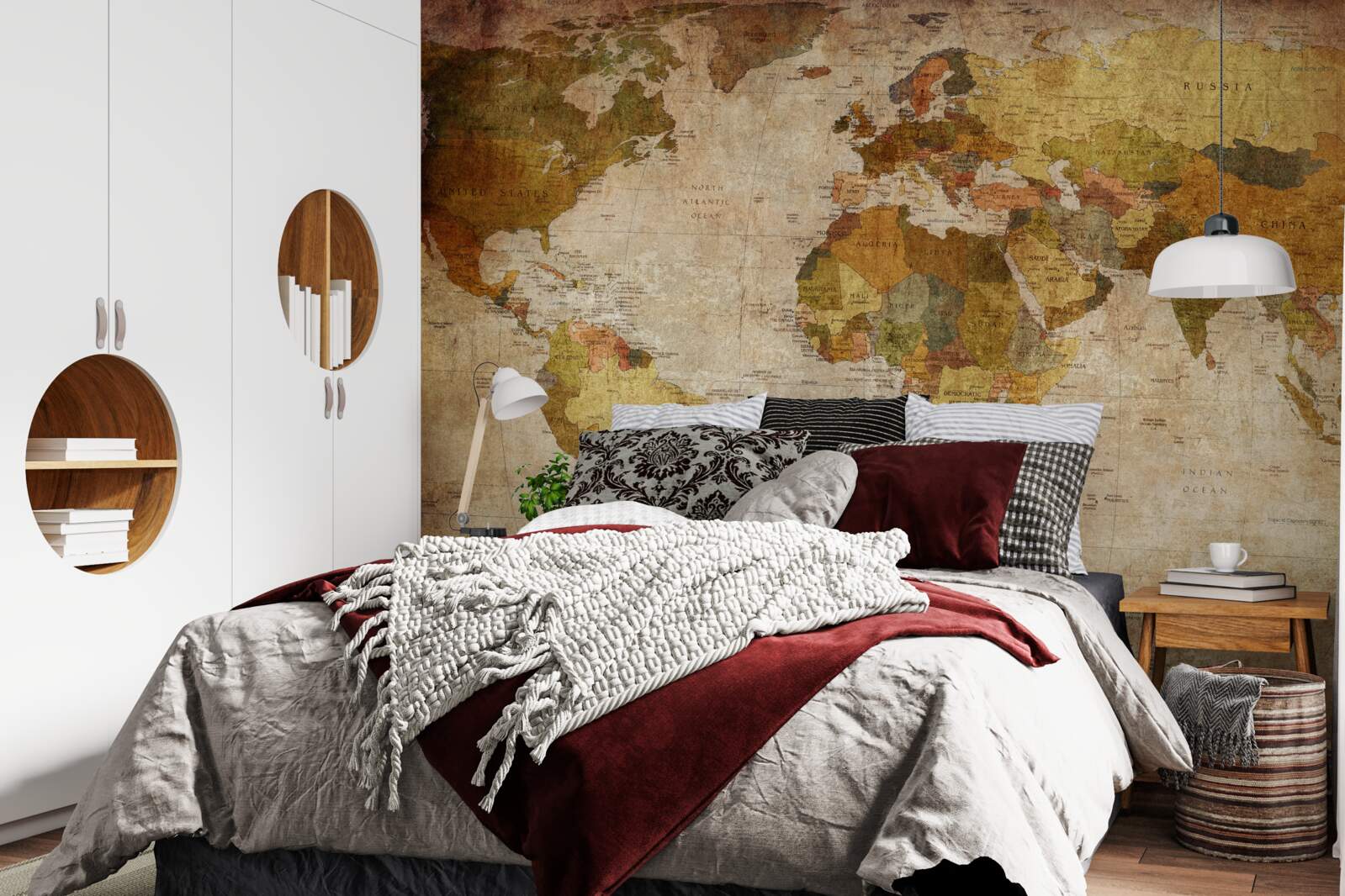 Papier peint carte du monde en nuances de brun