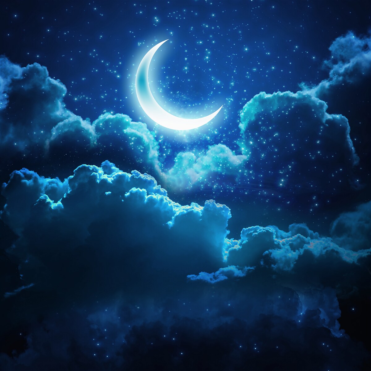 Papier peint la lune magique vole au-dessus des nuages du soir