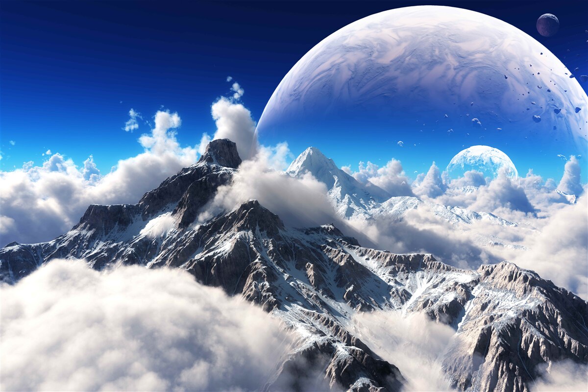 Papier peint le ciel nuageux au-dessus des montagnes est rempli de grandeur cosmique