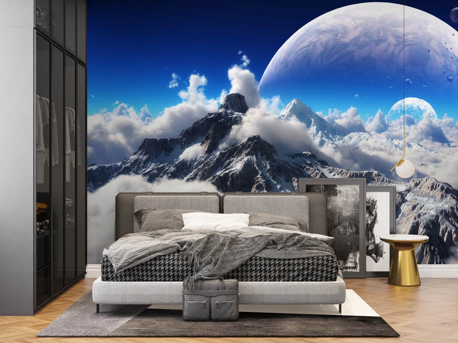 Papier peint le ciel nuageux au-dessus des montagnes est rempli de grandeur cosmique