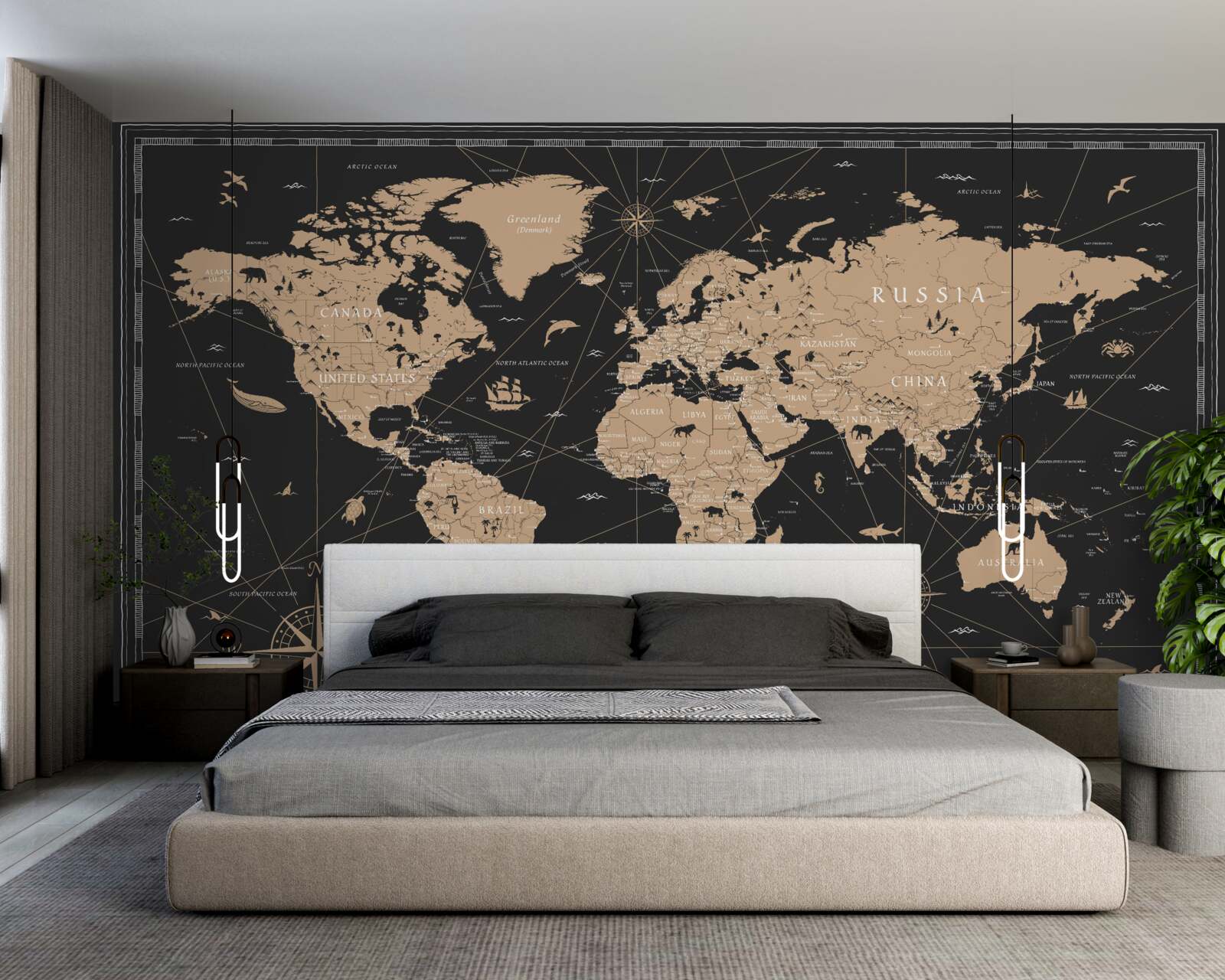 Papier peint carte du monde sur fond sombre