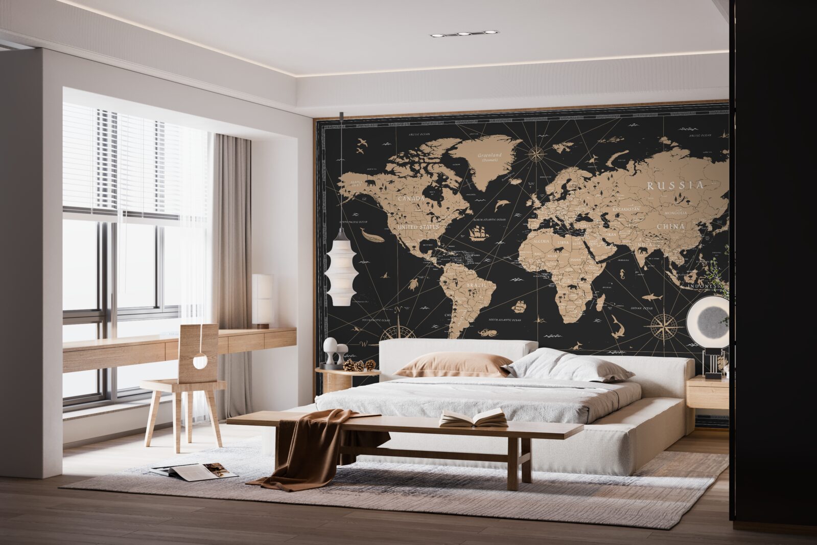 Papier peint carte du monde sur fond sombre