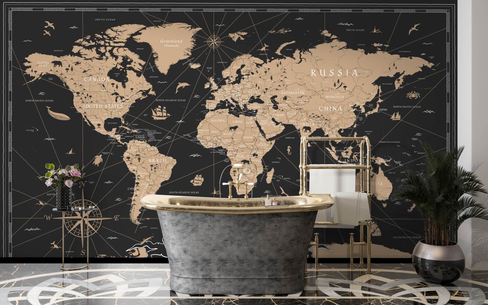 Papier peint carte du monde sur fond sombre