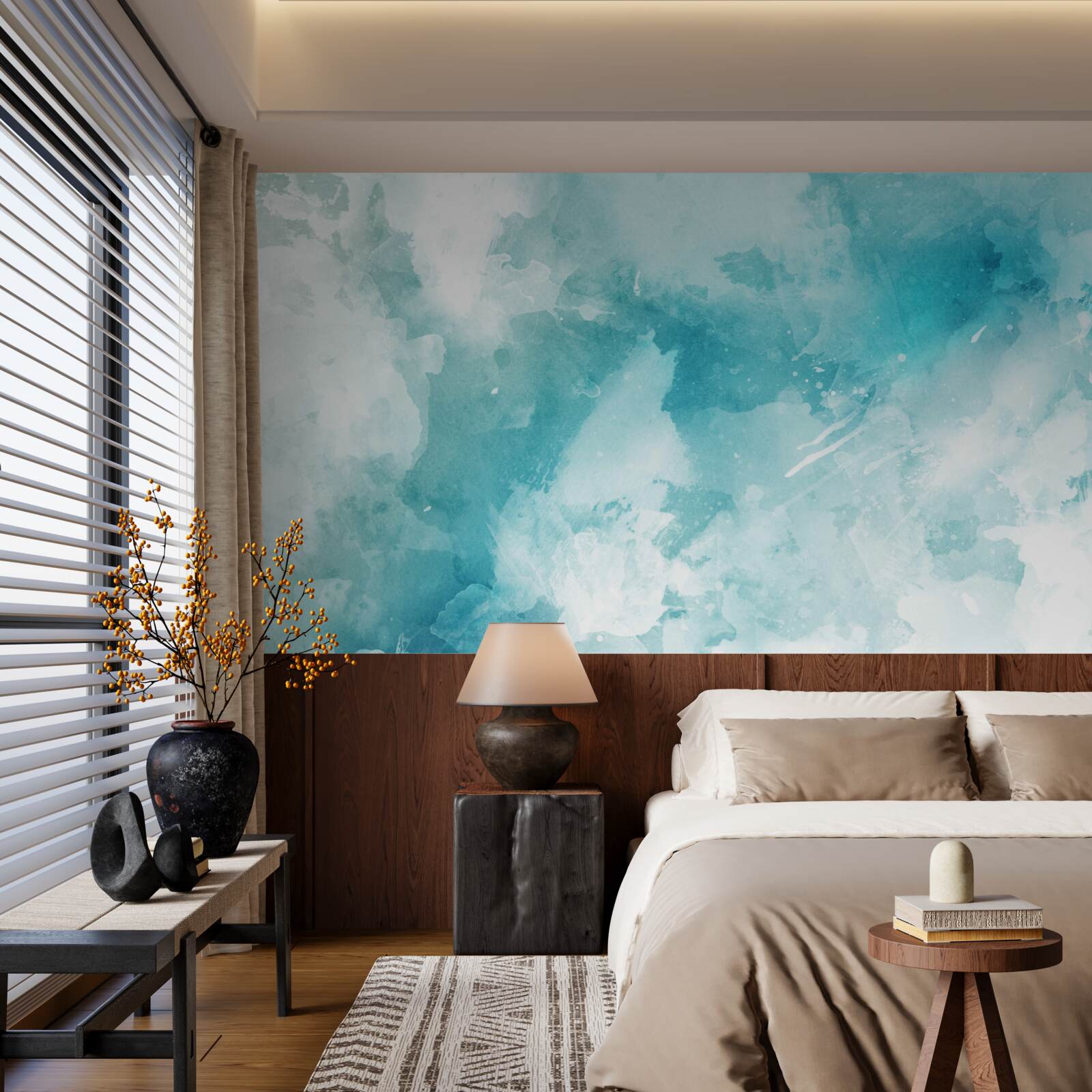 Papier peint peintures à l'eau dans la teinte du saphir royal