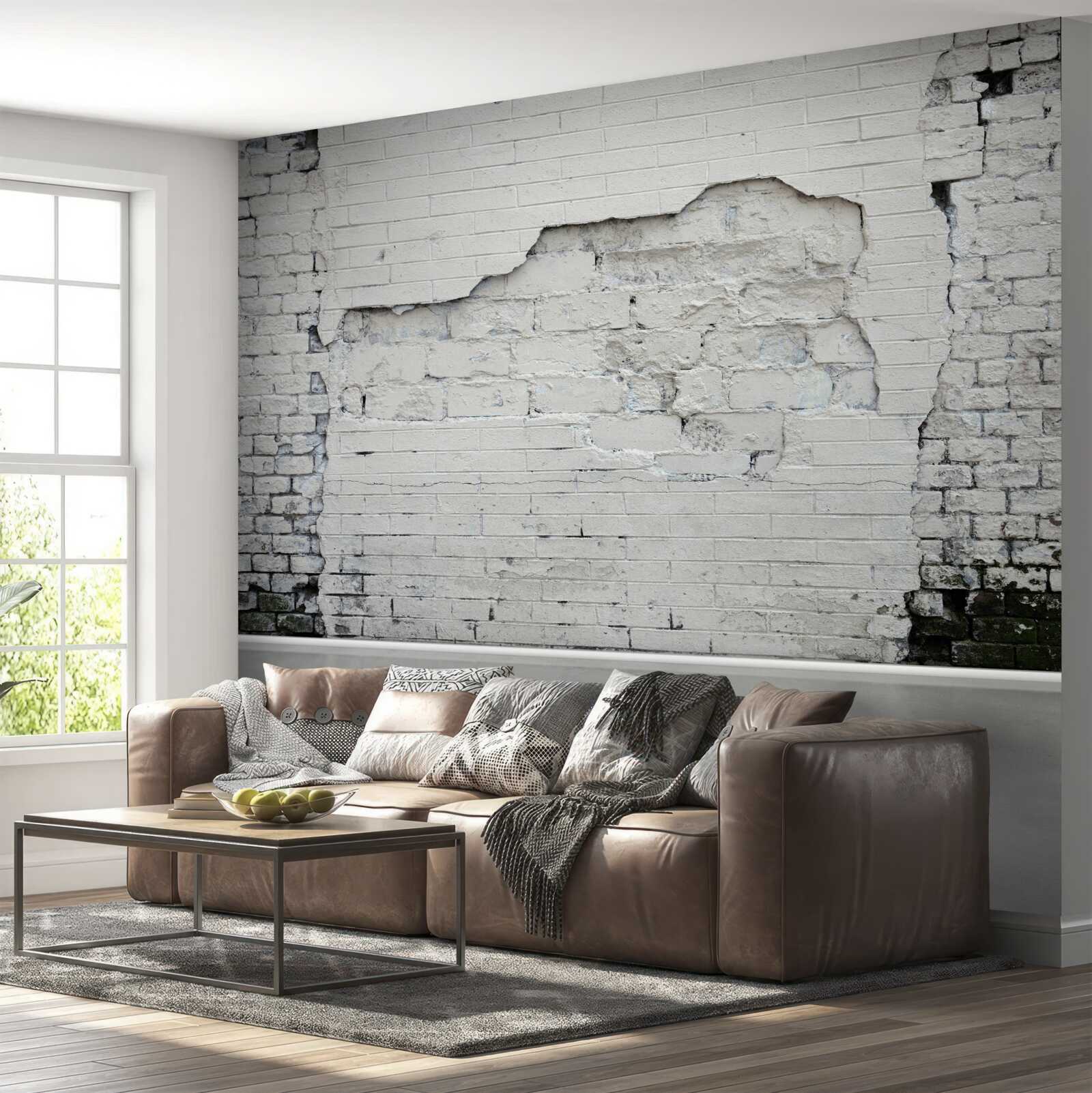 Papier peint mur de briques anciennes blanc neige