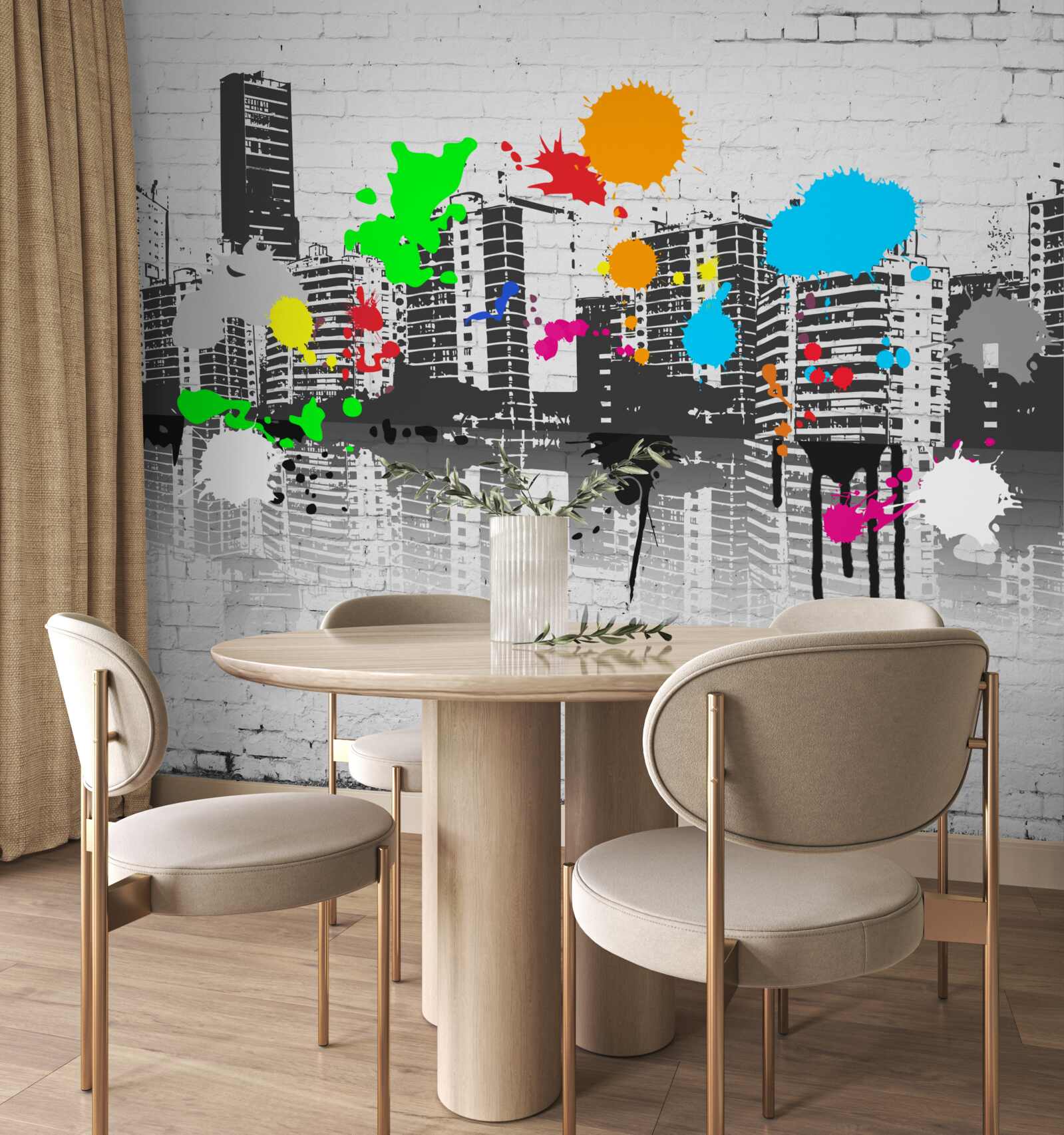 Papier peint des maisons décorées de graffitis lumineux