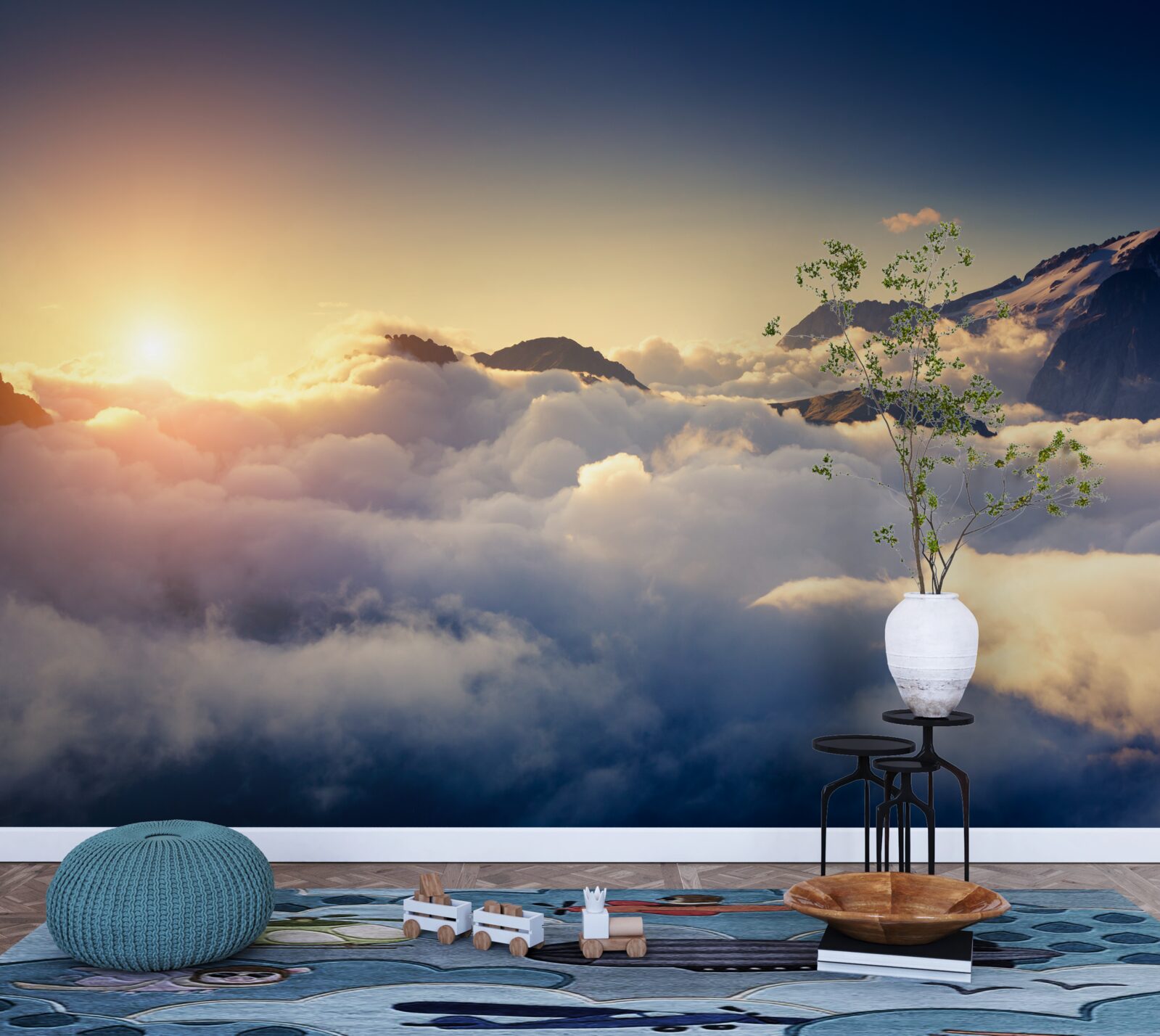 Papier peint les nuages à l'horizon absorbent le soleil couchant