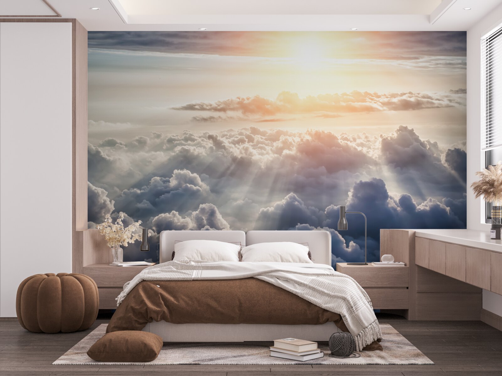 Papier peint lever de soleil sur des nuages denses