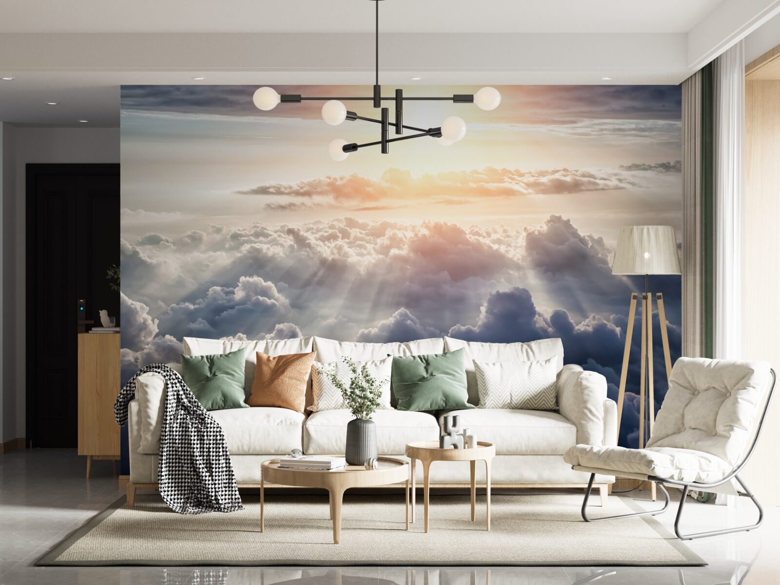 Papier peint lever de soleil sur des nuages denses